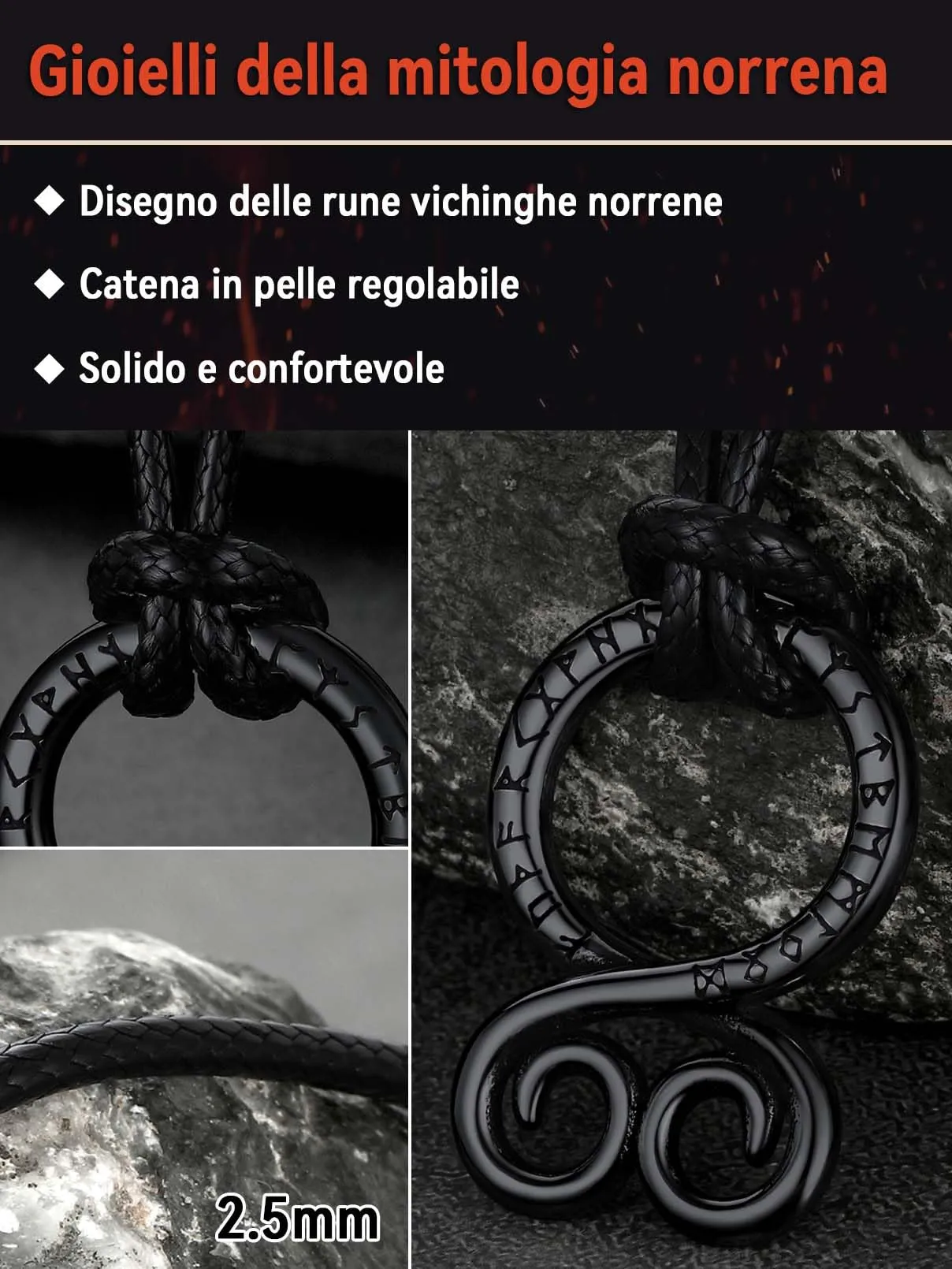FaithHeart Collana Uomo Vichinga Vintage Croce del Diavolo Rune Vichinghe Amuleto del Mito Nordico Collana in Pelle Intrecciata Regalo Compleanno - immagine 5