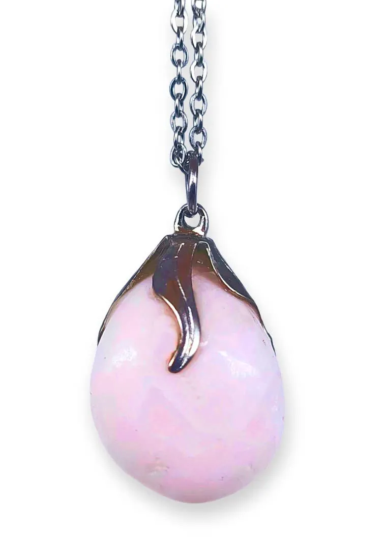 TENET - Ciondolo pendente con pietra dura vera minerale e catenina in acciaio insossidabile (MANGANOCALCITE) - immagine 1