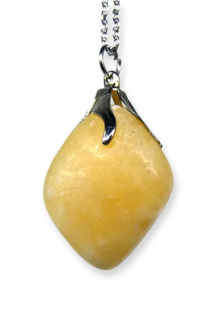TENET - Ciondolo pendente con pietra dura vera minerale e catenina in acciaio insossidabile (CALCITE GIALLA) - immagine 1