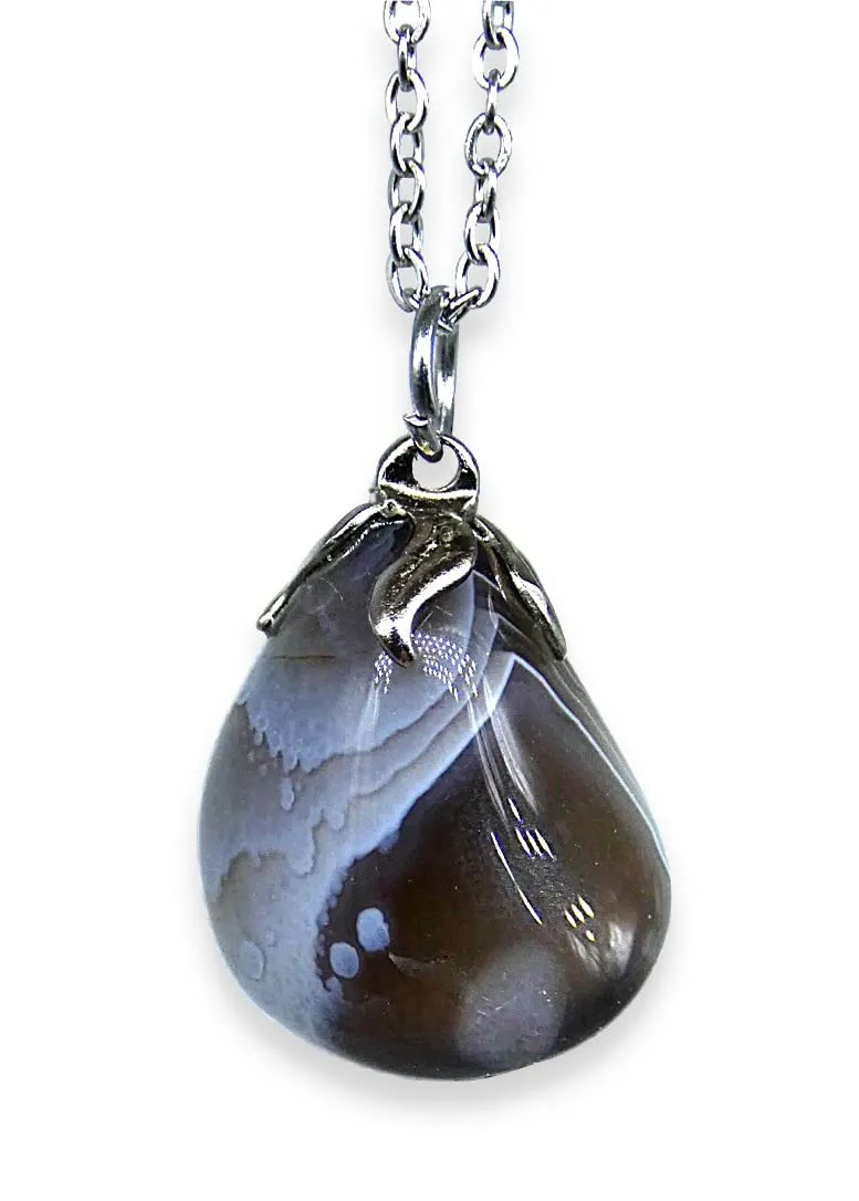 TENET - Ciondolo pendente con pietra dura vera minerale e catenina in acciaio insossidabile (AGATA BOTSWANA) - immagine 1
