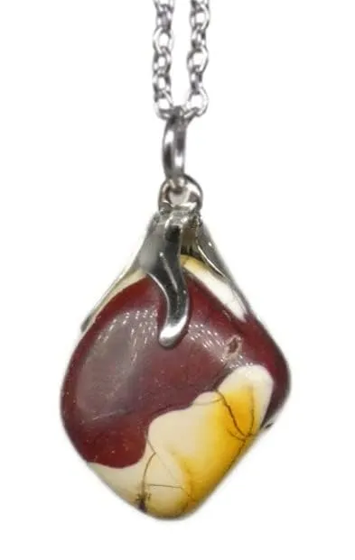 TENET - Ciondolo pendente con pietra dura vera minerale e catenina in acciaio insossidabile (DIASPRO MOKAITE) - immagine 2