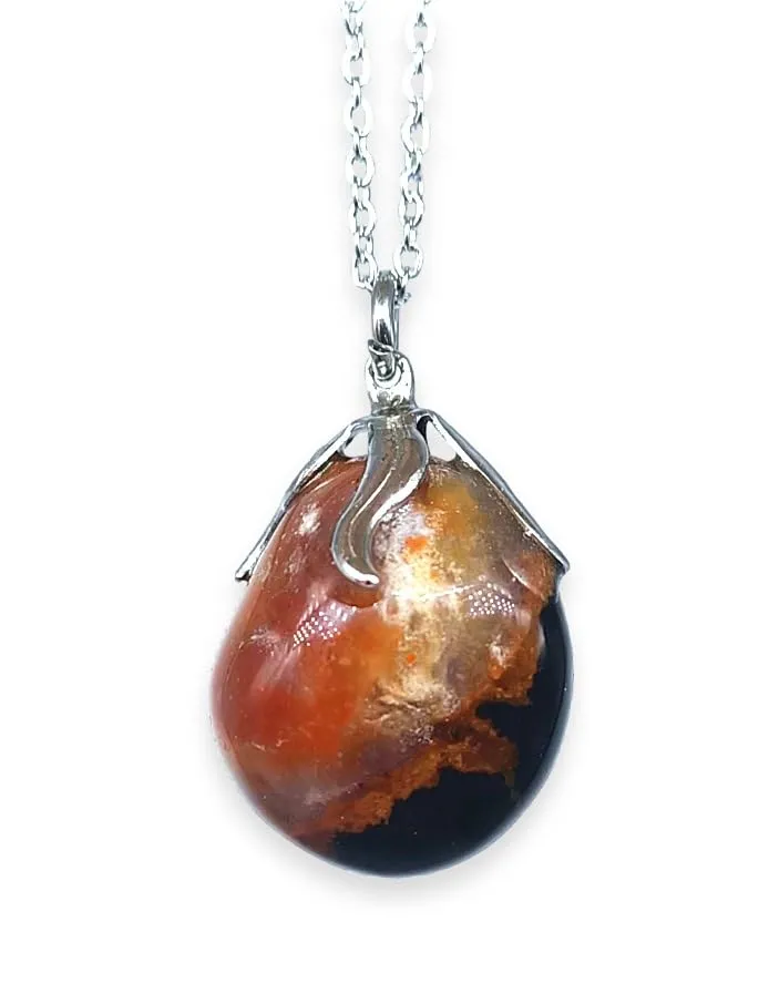 TENET - Ciondolo pendente con pietra dura vera minerale e catenina in acciaio insossidabile (SARDONICE) - immagine 1
