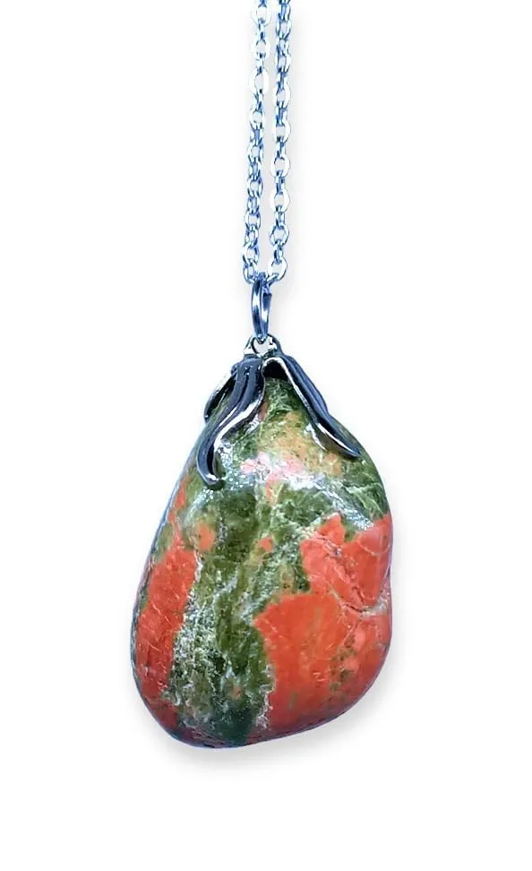 TENET - Ciondolo pendente con pietra dura vera minerale e catenina in acciaio insossidabile (UNAKITE) - immagine 2