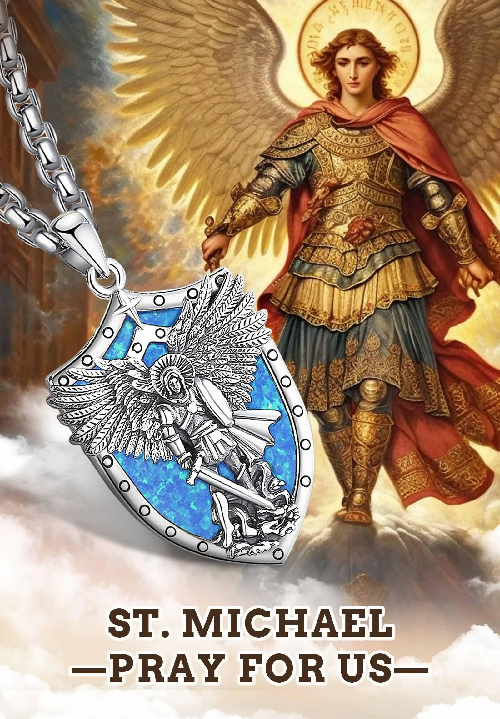 AEONSLOVE Medaglia San Michele Arcangelo Collana San Michele Argento 925 Uomo Donna Ciondolo Arcangelo Michele con Opale Blu Gioielli Amuleto di Protezione Religioso Regalo Cristiano Cattolico - immagine 4