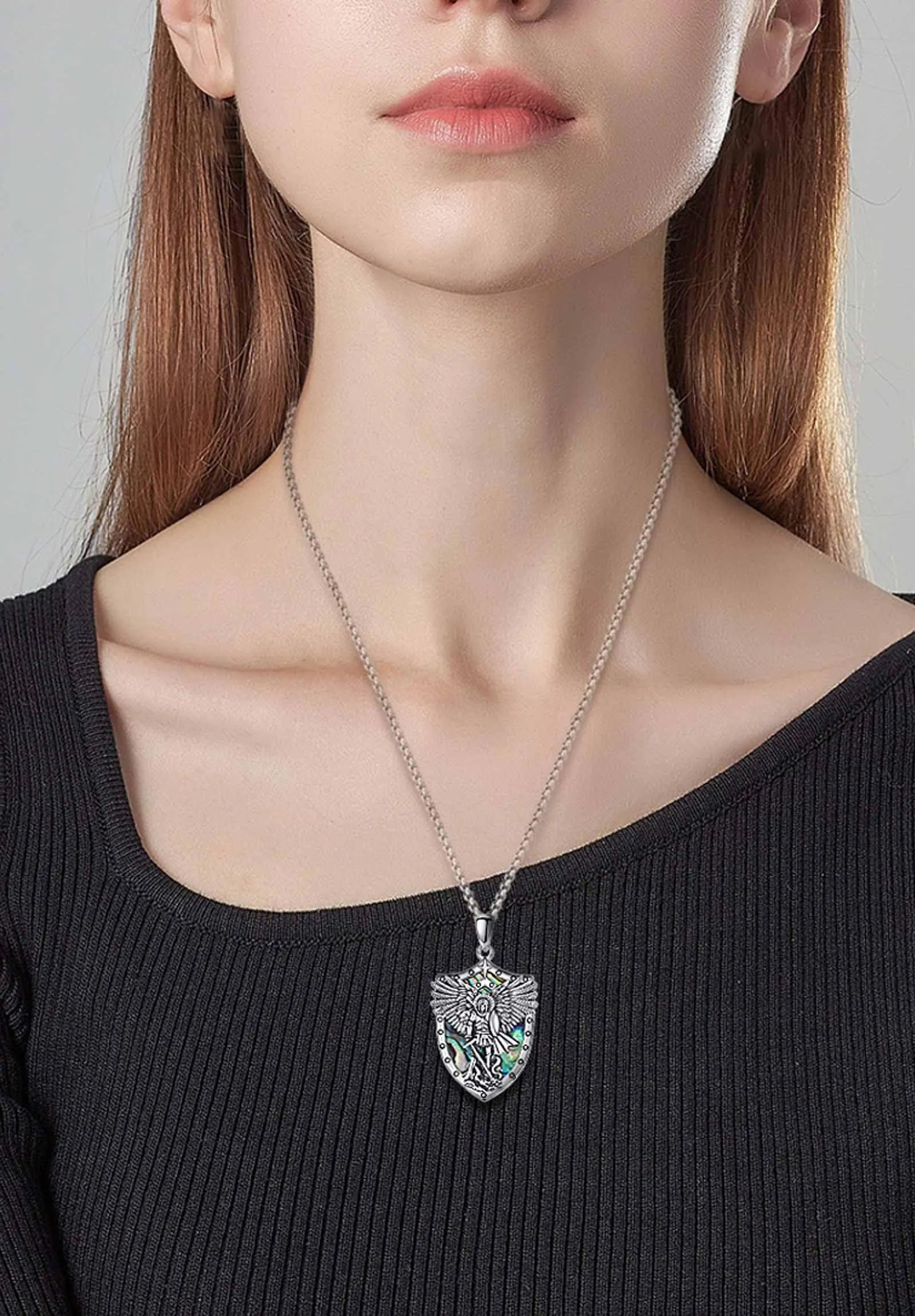 AEONSLOVE Ciondolo San Michele Arcangelo Collana San Michele Argento 925 Uomo Donna Medaglia Arcangelo Michele con Guscio di Abalone Gioielli Amuleto di Protezione Religioso Regalo Cristiano Cattolico - immagine 6