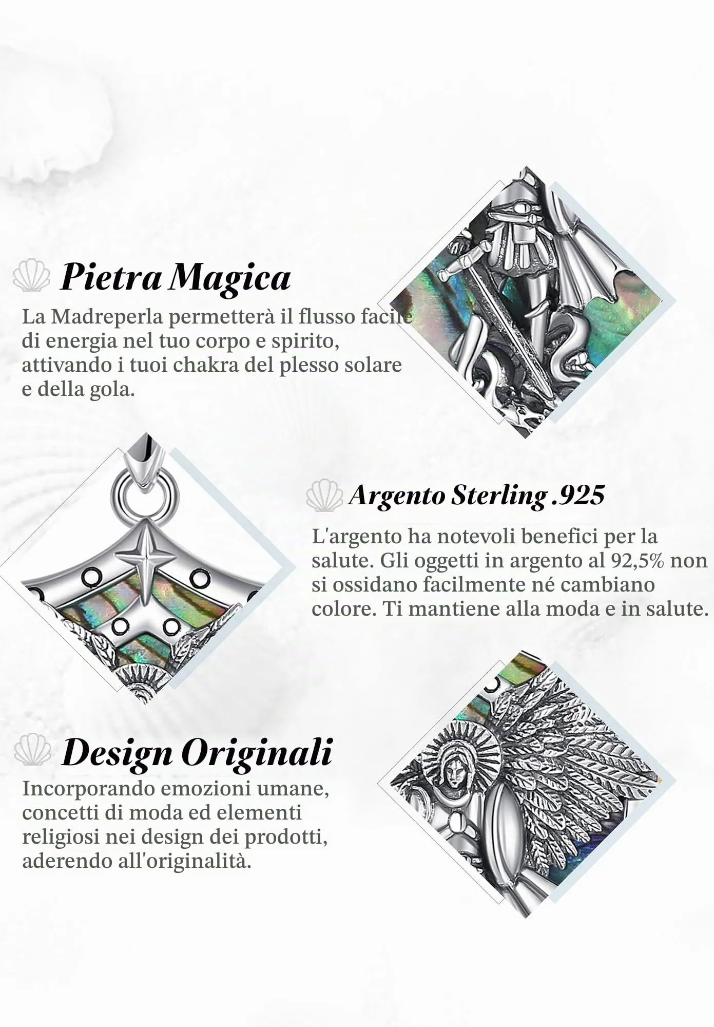 AEONSLOVE Ciondolo San Michele Arcangelo Collana San Michele Argento 925 Uomo Donna Medaglia Arcangelo Michele con Guscio di Abalone Gioielli Amuleto di Protezione Religioso Regalo Cristiano Cattolico - immagine 8