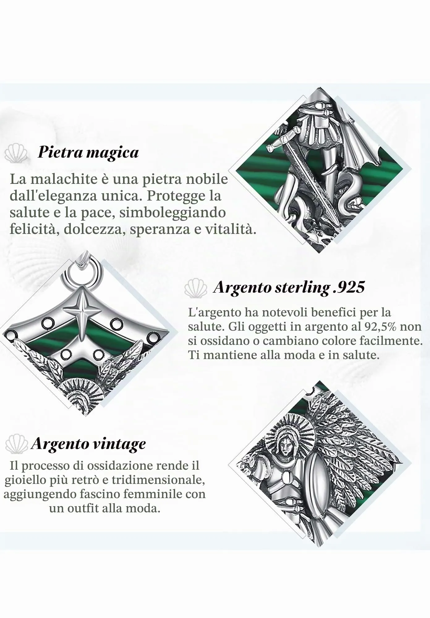 AEONSLOVE Collana San Michele Arcangelo Ciondolo Arcangelo Michele Argento 925 Uomo Donna Medaglia San Michele con Malachite Gioielli Amuleto di Protezione Religioso Regalo Cristiano Cattolico - immagine 8