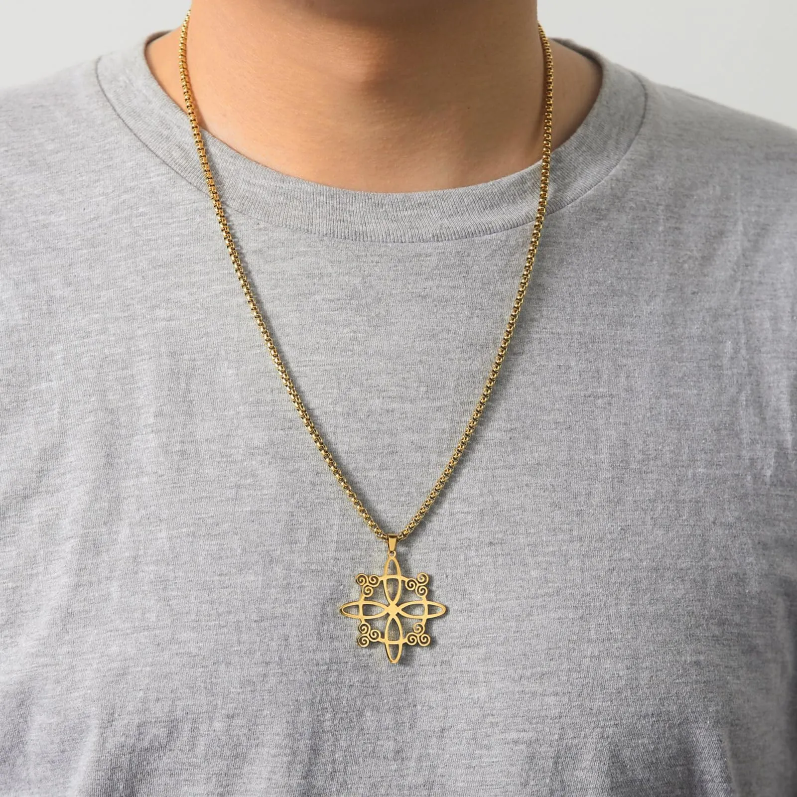 unift Collana di Nodi Delle Streghe per le Donne in Acciaio Inox Irlandese a 4 Punte Ciondolo Nodo Celtico Moda Charm Magick Gioielli (Oro 6) - immagine 2