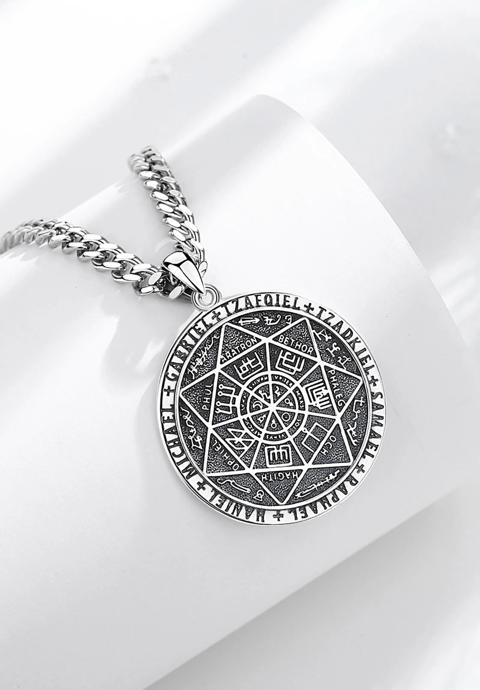 AEONSLOVE Collana 7 Arcangeli Argento 925 per Uomo Donna Ciondolo Sigillo dei 7 Arcangeli Medaglia Amuleti e Talismani Protezione Gioielli Religiosi, Catena da 55,8 + 5 cm - immagine 3