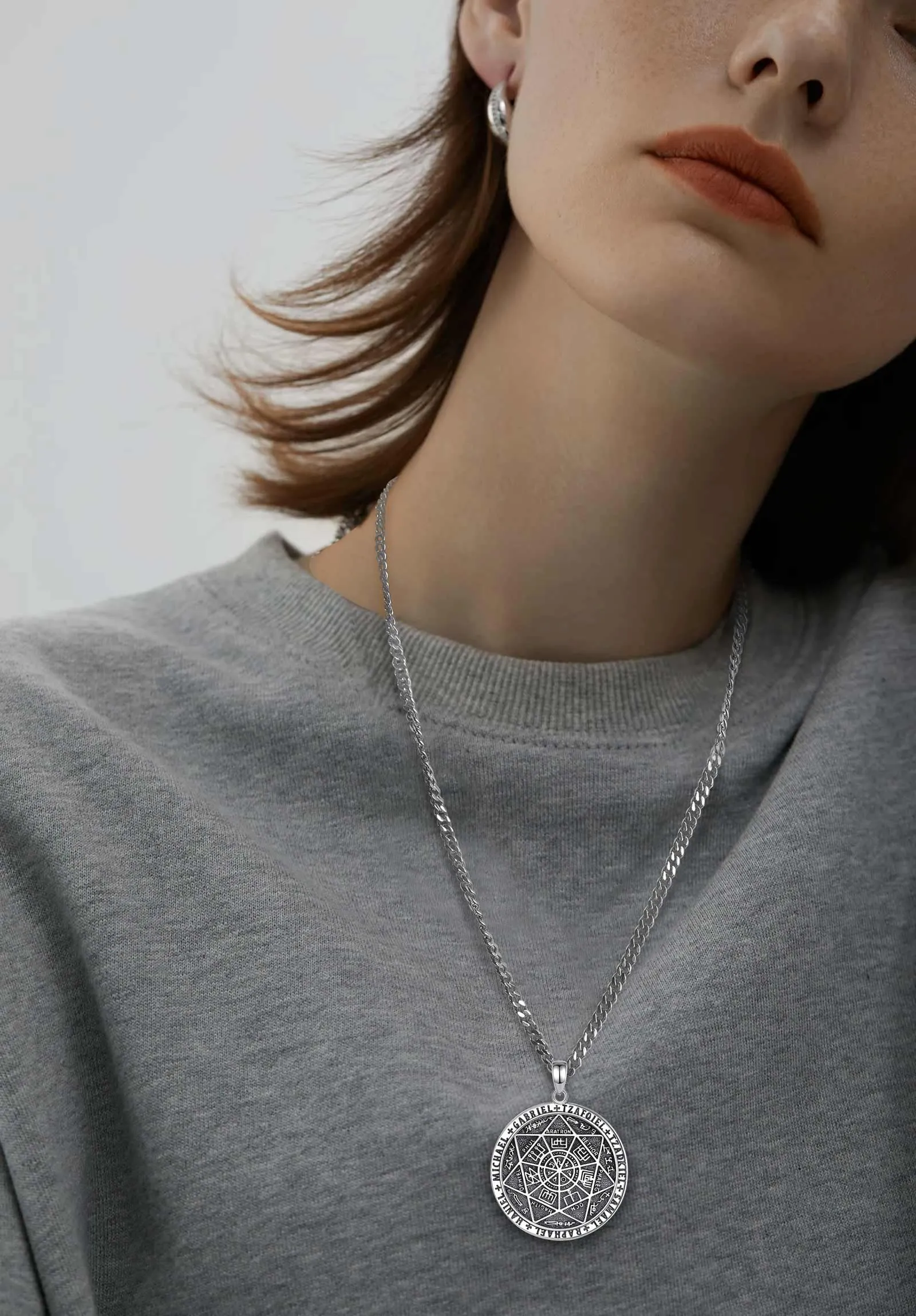 AEONSLOVE Collana 7 Arcangeli Argento 925 per Uomo Donna Ciondolo Sigillo dei 7 Arcangeli Medaglia Amuleti e Talismani Protezione Gioielli Religiosi, Catena da 55,8 + 5 cm - immagine 6