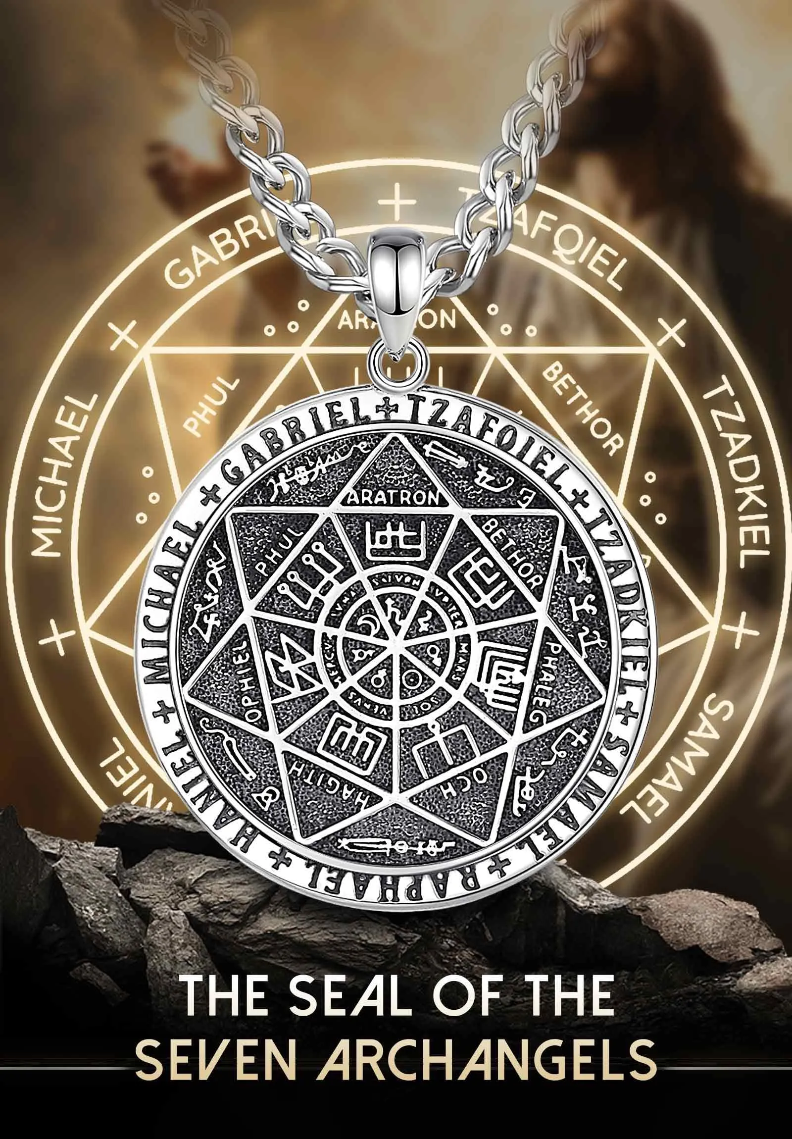 AEONSLOVE Collana 7 Arcangeli Argento 925 per Uomo Donna Ciondolo Sigillo dei 7 Arcangeli Medaglia Amuleti e Talismani Protezione Gioielli Religiosi, Catena da 55,8 + 5 cm - immagine 7