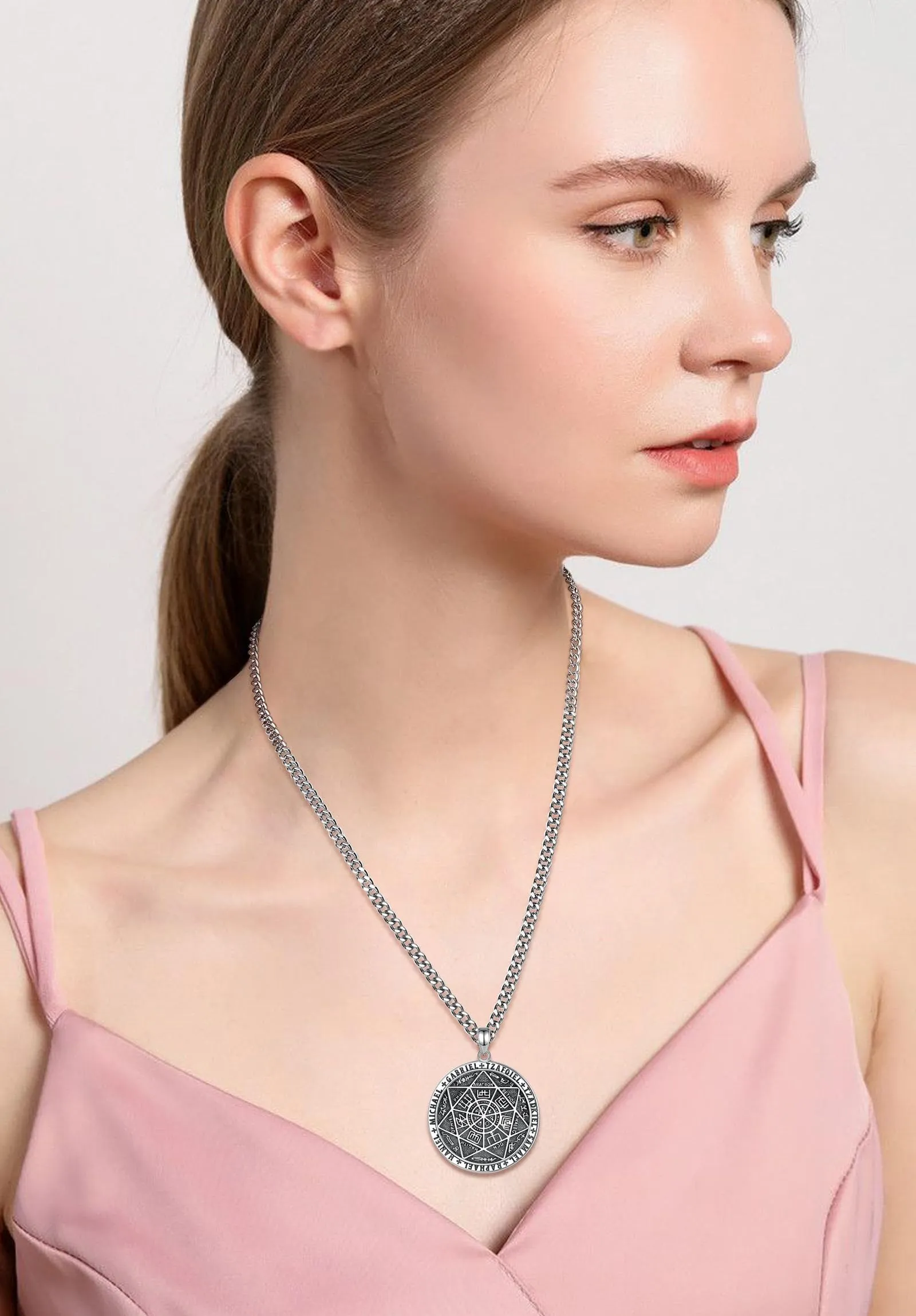 AEONSLOVE Collana 7 Arcangeli Argento 925 per Uomo Donna Ciondolo Sigillo dei 7 Arcangeli Medaglia Amuleti e Talismani Protezione Gioielli Religiosi, Catena da 55,8 + 5 cm - immagine 8