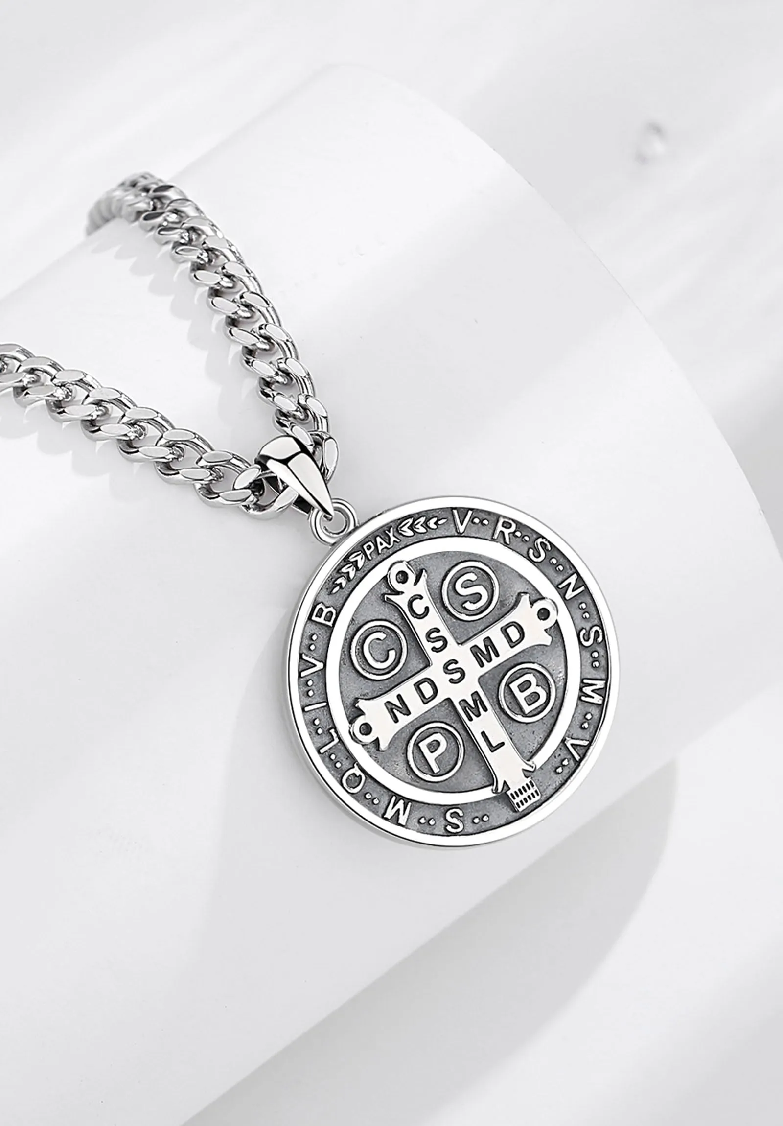AEONSLOVE Medaglia di San Benedetto Argento 925 Uomo Donna Collana Croce di San Benedetto Ciondolo Amuleto di Protezione Cattolico Cristiani Gioielli Religiosi - immagine 3