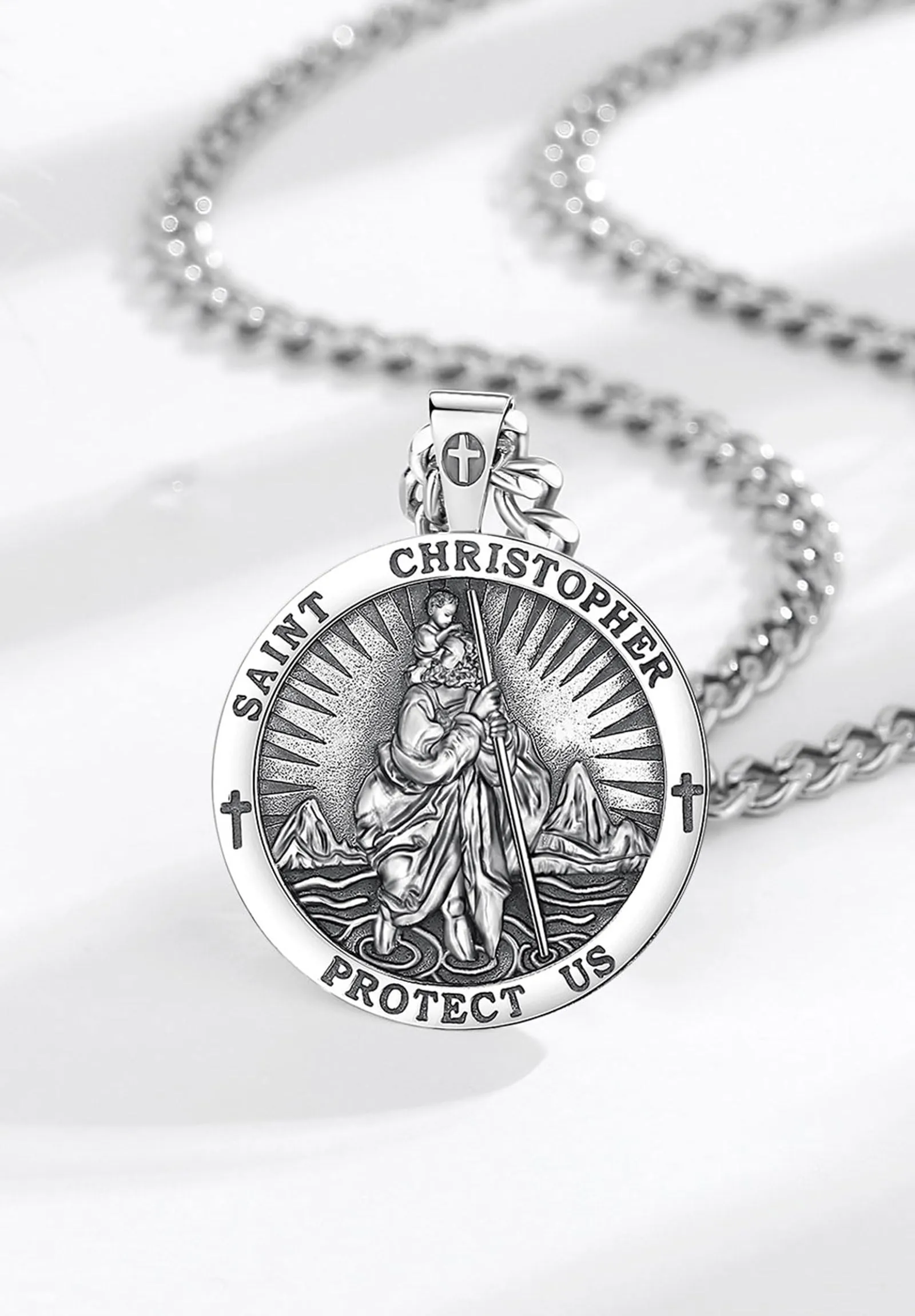 AEONSLOVE Medaglia San Cristoforo Argento 925 Uomo Donna Collana San Cristoforo Ciondolo Protettore degli Automobilisti Amuleto Cattolico Cristiani Gioielli Religiosi - immagine 2