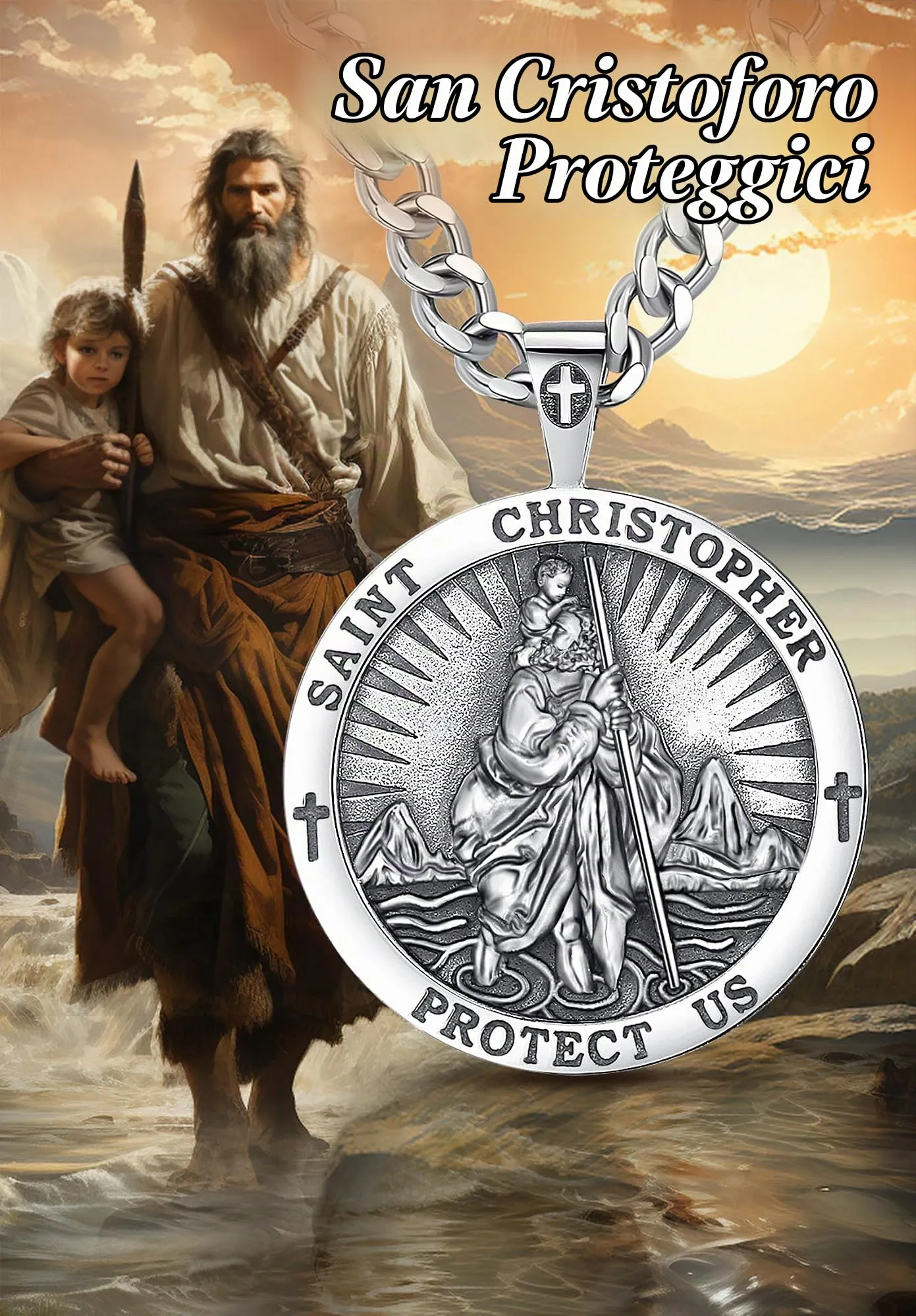 AEONSLOVE Medaglia San Cristoforo Argento 925 Uomo Donna Collana San Cristoforo Ciondolo Protettore degli Automobilisti Amuleto Cattolico Cristiani Gioielli Religiosi - immagine 4