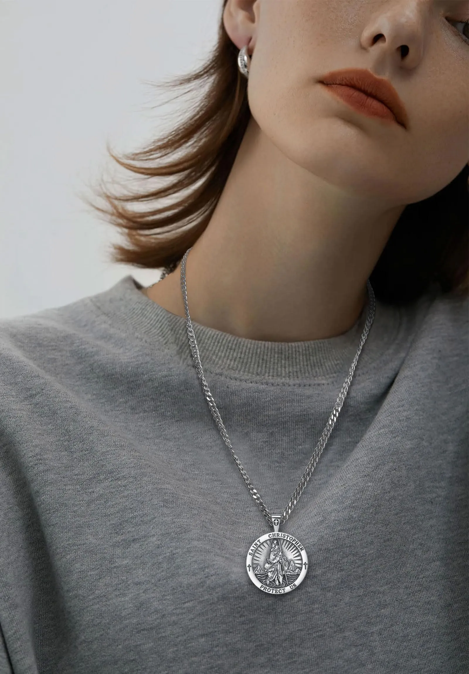 AEONSLOVE Medaglia San Cristoforo Argento 925 Uomo Donna Collana San Cristoforo Ciondolo Protettore degli Automobilisti Amuleto Cattolico Cristiani Gioielli Religiosi - immagine 6