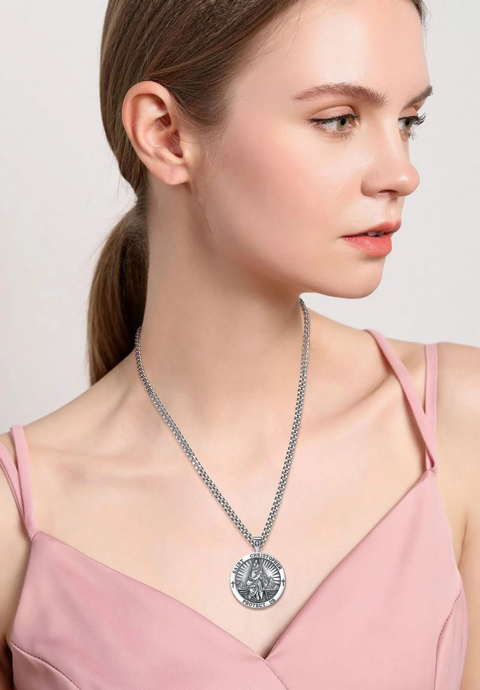 AEONSLOVE Medaglia San Cristoforo Argento 925 Uomo Donna Collana San Cristoforo Ciondolo Protettore degli Automobilisti Amuleto Cattolico Cristiani Gioielli Religiosi - immagine 9