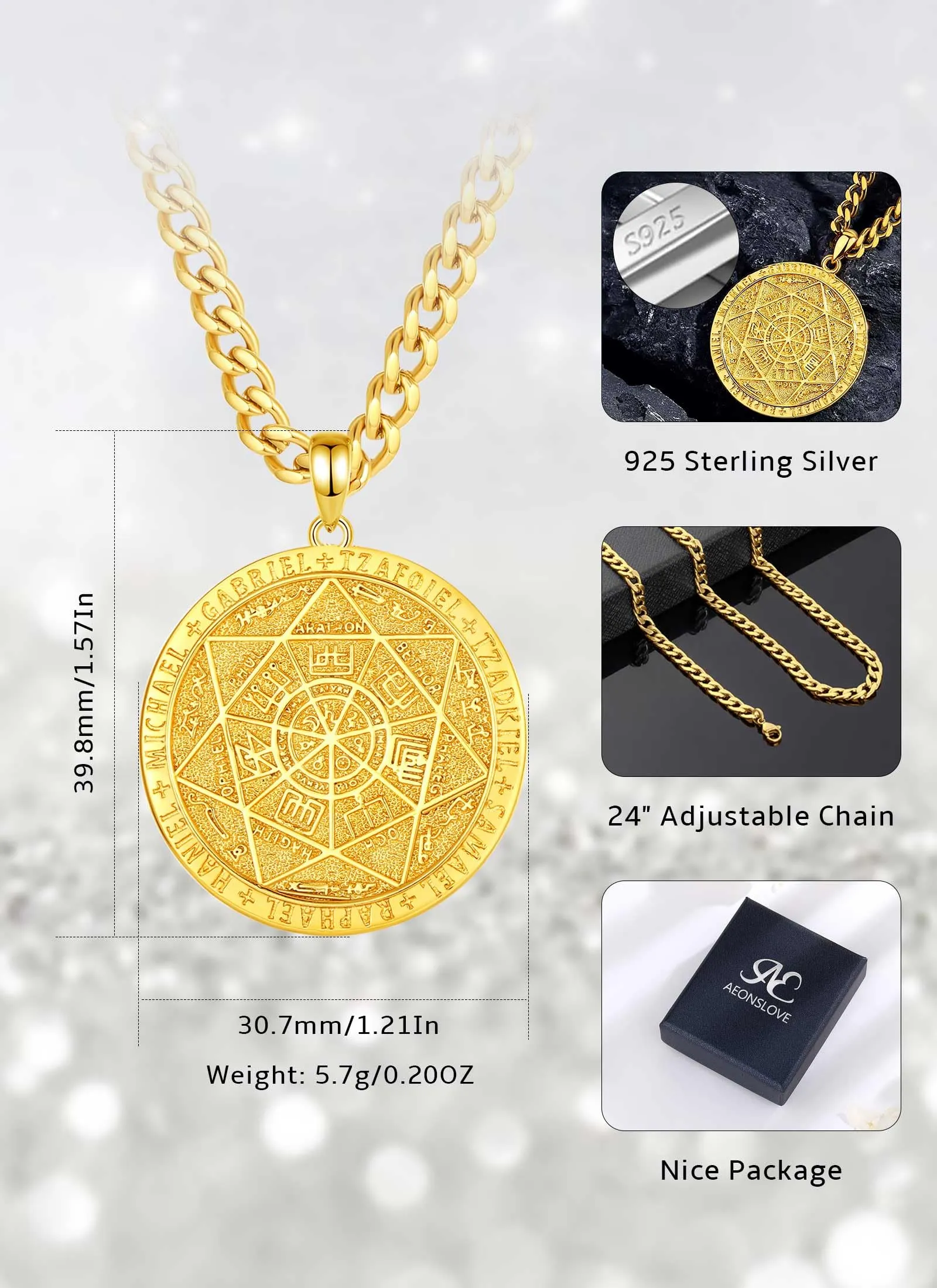 AEONSLOVE Collana con Sigillo dei 7 Arcangeli Argento 925 per Uomo Donna Collana 7 Arcangeli Ciondolo San Michele Arcangelo Medaglia Amuleti e Talismani Protezione Gioielli Religiosi - immagine 7