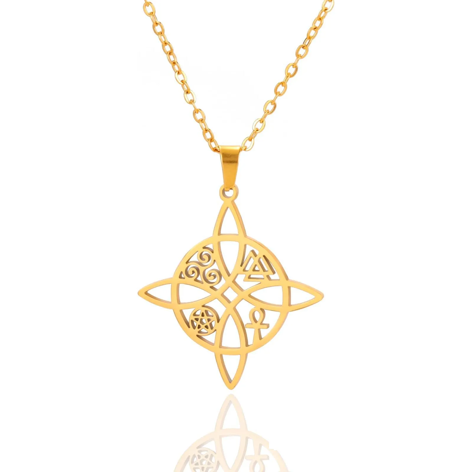 unift Collana di Nodi Delle Streghe per le Donne in Acciaio Inox Irlandese a 4 Punte Ciondolo Nodo Celtico Moda Charm Magick Gioielli (Oro 7) - immagine 1
