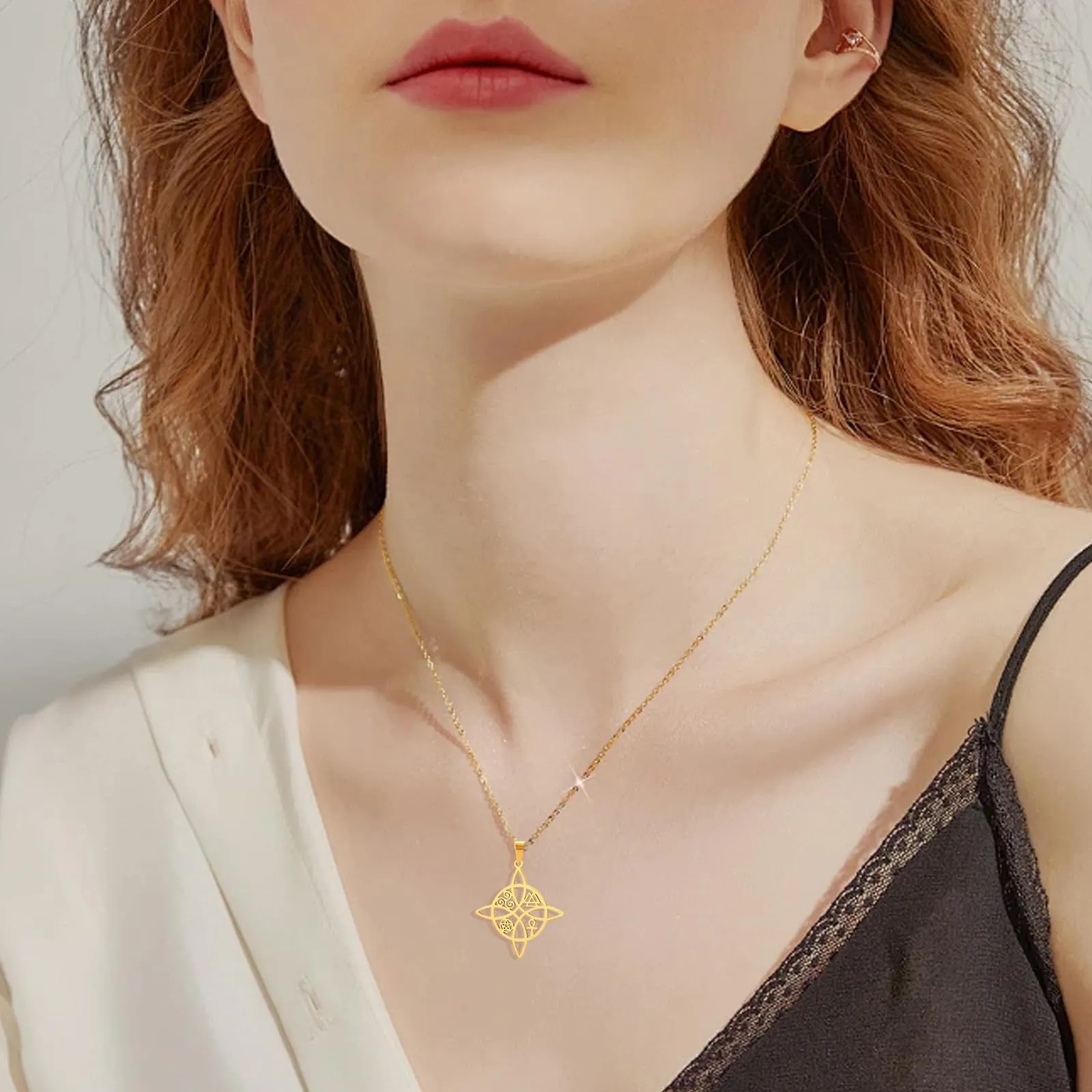 unift Collana di Nodi Delle Streghe per le Donne in Acciaio Inox Irlandese a 4 Punte Ciondolo Nodo Celtico Moda Charm Magick Gioielli (Oro 7) - immagine 2