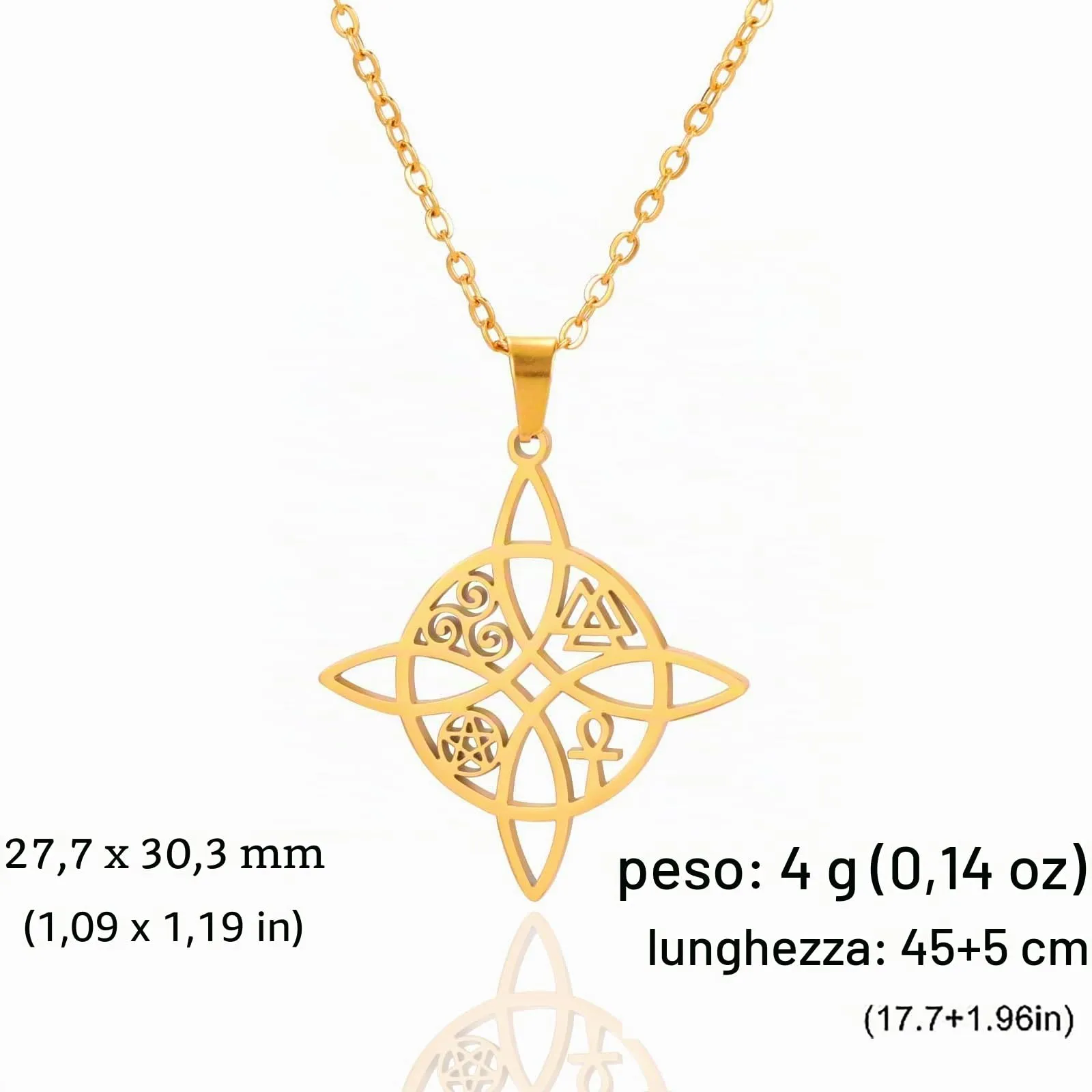 unift Collana di Nodi Delle Streghe per le Donne in Acciaio Inox Irlandese a 4 Punte Ciondolo Nodo Celtico Moda Charm Magick Gioielli (Oro 7) - immagine 6