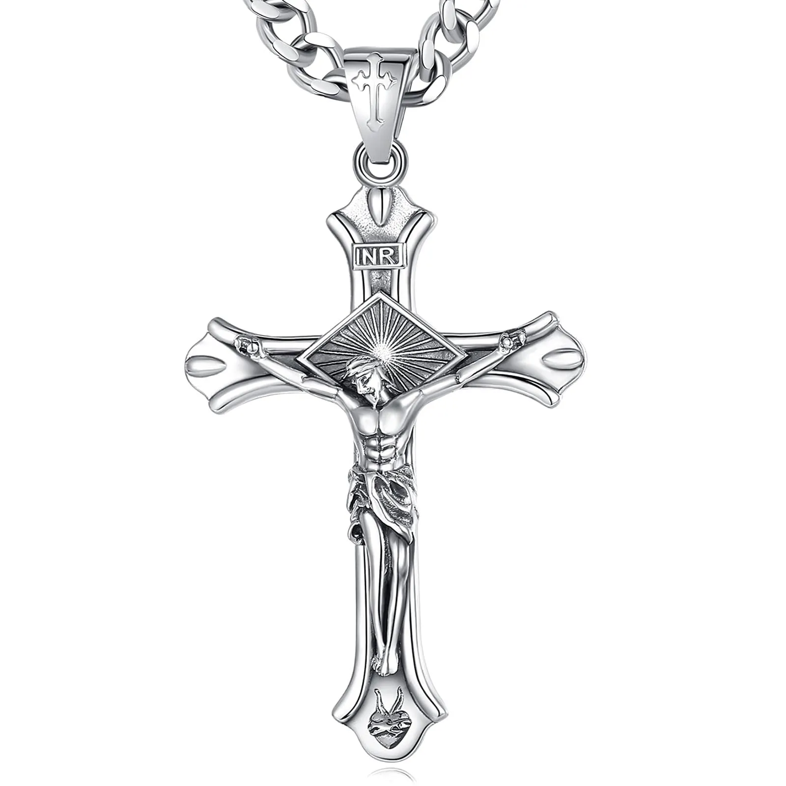 AEONSLOVE Collana Crocifisso Uomo Ciondolo Croce Cristiana Argento 925 per Uomo Donna Collana Croce con Gesù Cristo Amuleto di Protezione Cattolico Cristiani Gioielli Religiosi - immagine 1