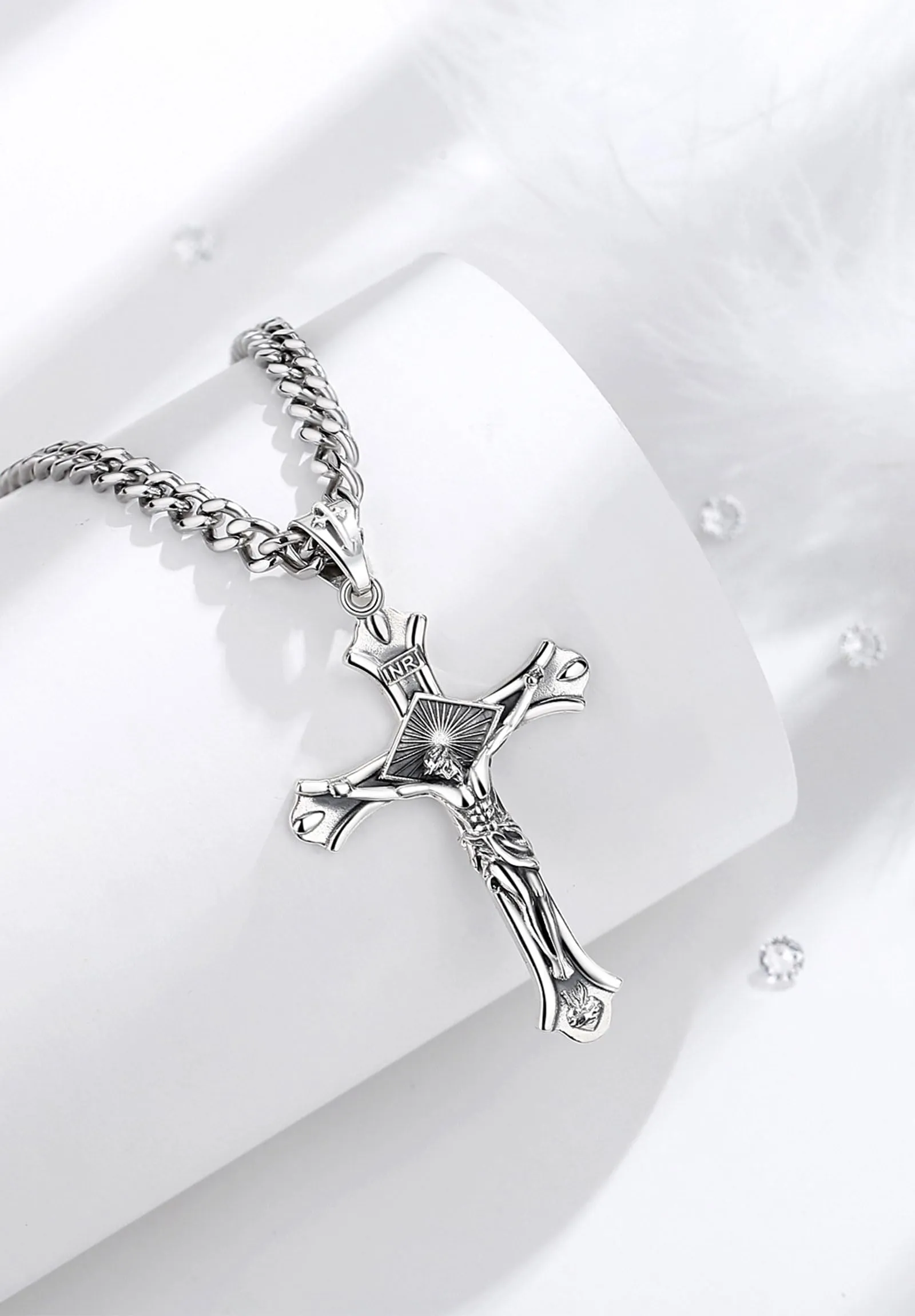 AEONSLOVE Collana Crocifisso Uomo Ciondolo Croce Cristiana Argento 925 per Uomo Donna Collana Croce con Gesù Cristo Amuleto di Protezione Cattolico Cristiani Gioielli Religiosi - immagine 3