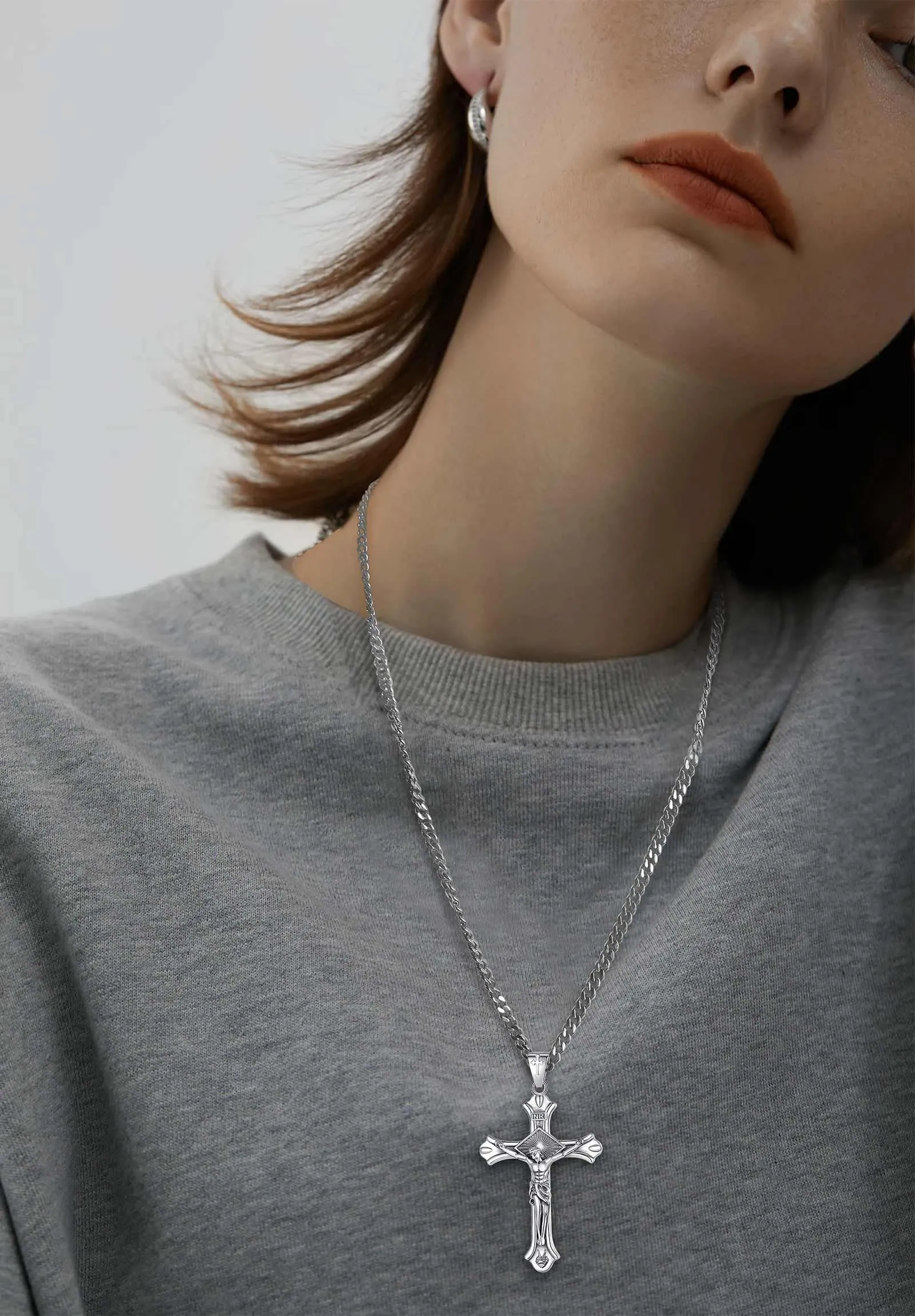 AEONSLOVE Collana Crocifisso Uomo Ciondolo Croce Cristiana Argento 925 per Uomo Donna Collana Croce con Gesù Cristo Amuleto di Protezione Cattolico Cristiani Gioielli Religiosi - immagine 6