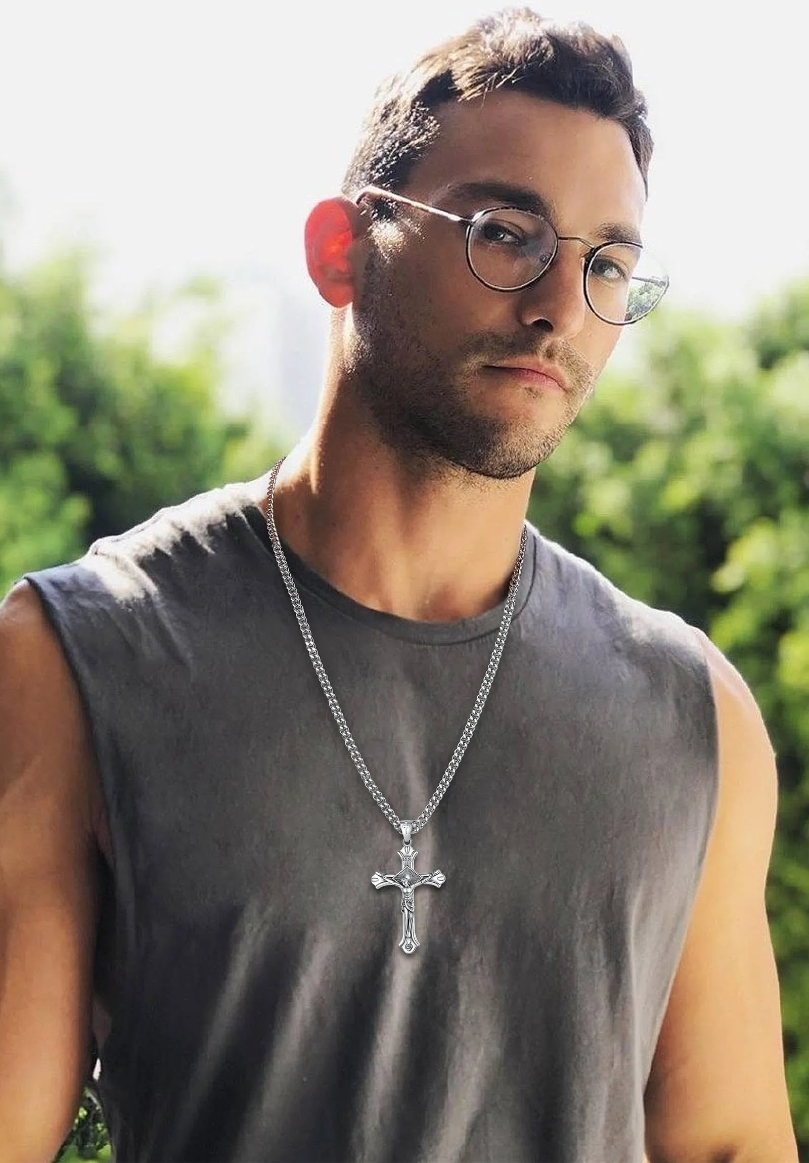 AEONSLOVE Collana Crocifisso Uomo Ciondolo Croce Cristiana Argento 925 per Uomo Donna Collana Croce con Gesù Cristo Amuleto di Protezione Cattolico Cristiani Gioielli Religiosi - immagine 9