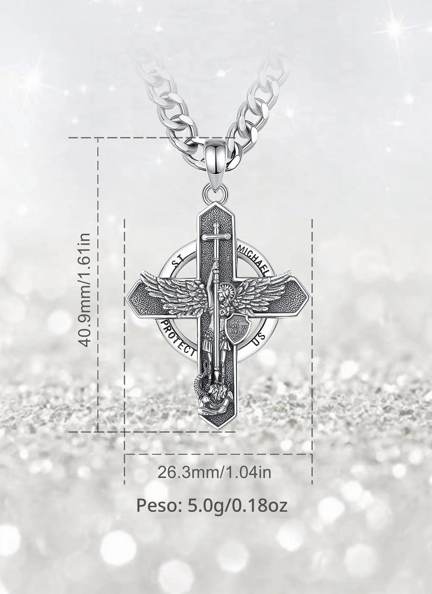 AEONSLOVE Medaglia San Michele Arcangelo Collana San Michele Argento 925 Uomo Donna Ciondolo Arcangelo Michele con Croce Gioielli Amuleto di Protezione Religioso Regalo Cristiano Cattolico - immagine 7