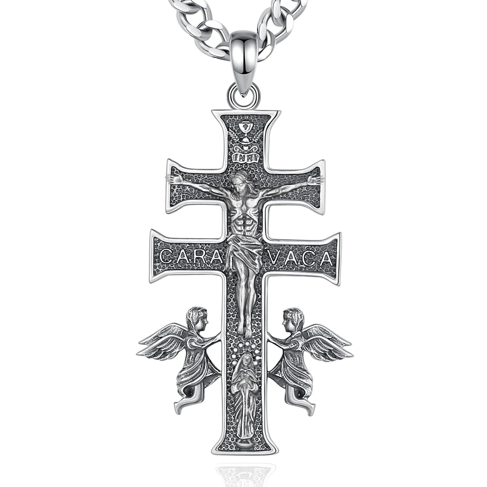 AEONSLOVE Collana Caravaca Argento 925 Ciondolo Croce Cristiana Uomo Donna Collana Crocifisso Amuleto di Protezione Cattolico Cristiani Gioielli Religiosi - immagine 1
