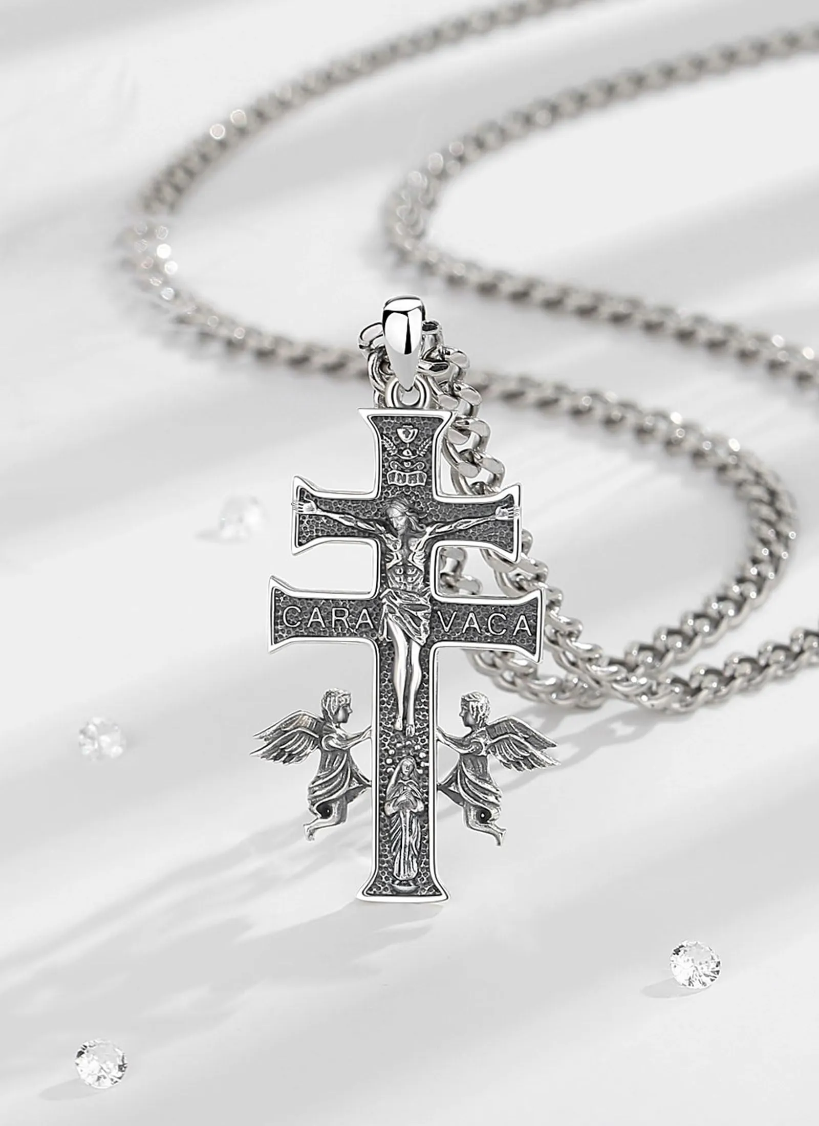AEONSLOVE Collana Caravaca Argento 925 Ciondolo Croce Cristiana Uomo Donna Collana Crocifisso Amuleto di Protezione Cattolico Cristiani Gioielli Religiosi - immagine 2