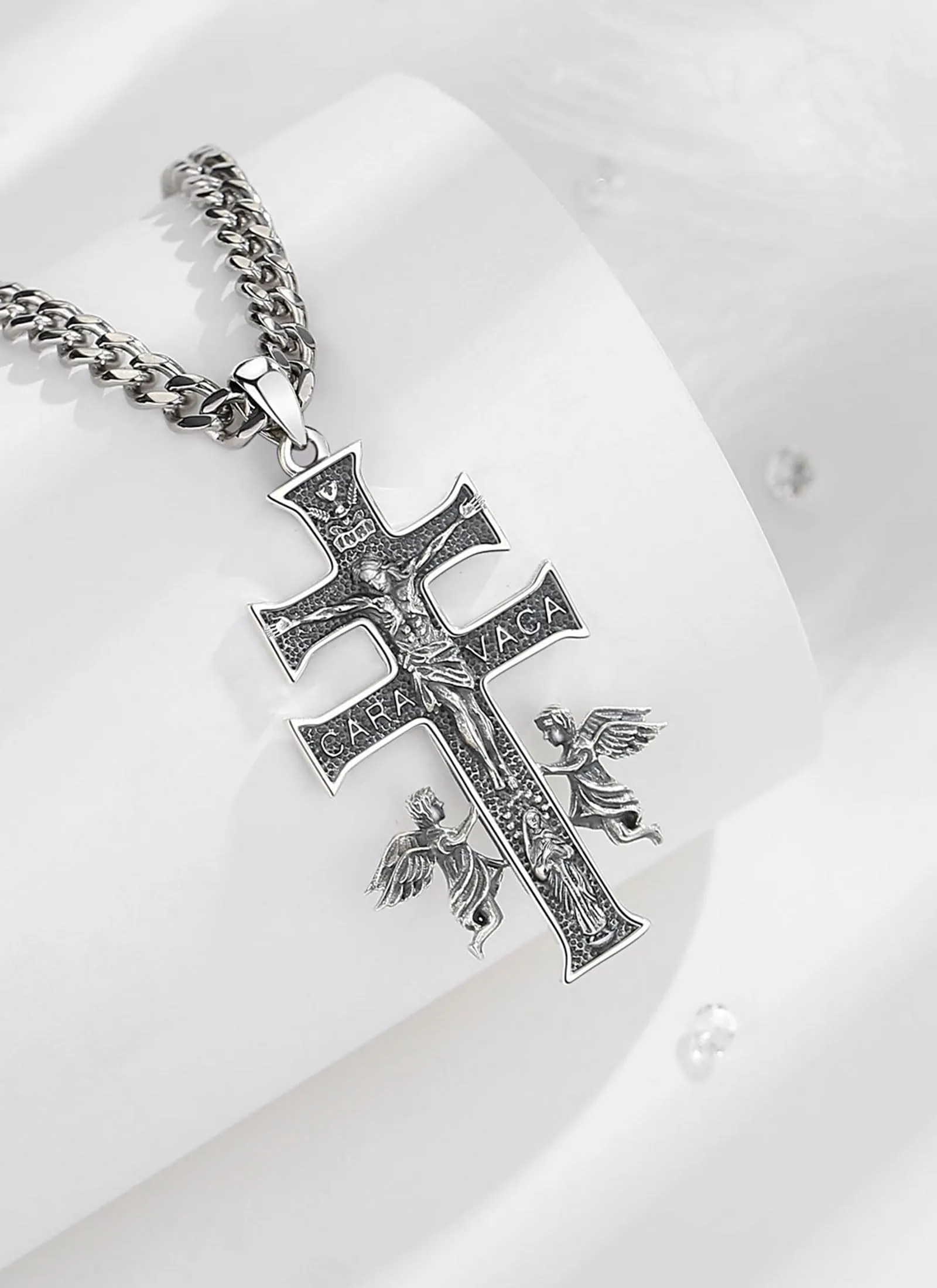 AEONSLOVE Collana Caravaca Argento 925 Ciondolo Croce Cristiana Uomo Donna Collana Crocifisso Amuleto di Protezione Cattolico Cristiani Gioielli Religiosi - immagine 3