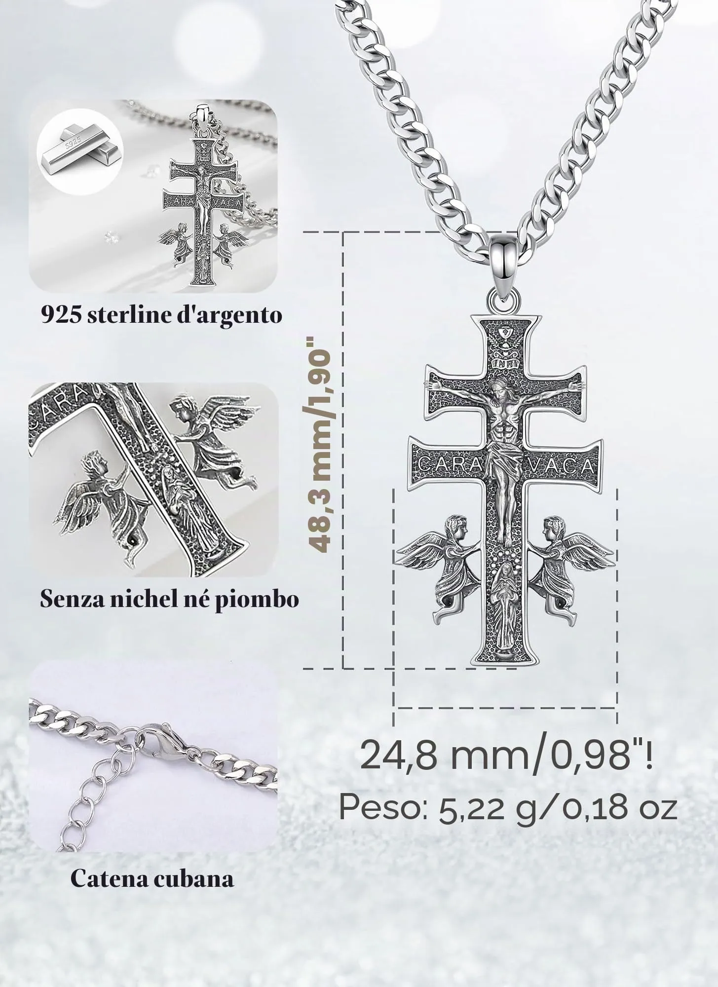 AEONSLOVE Collana Caravaca Argento 925 Ciondolo Croce Cristiana Uomo Donna Collana Crocifisso Amuleto di Protezione Cattolico Cristiani Gioielli Religiosi - immagine 4
