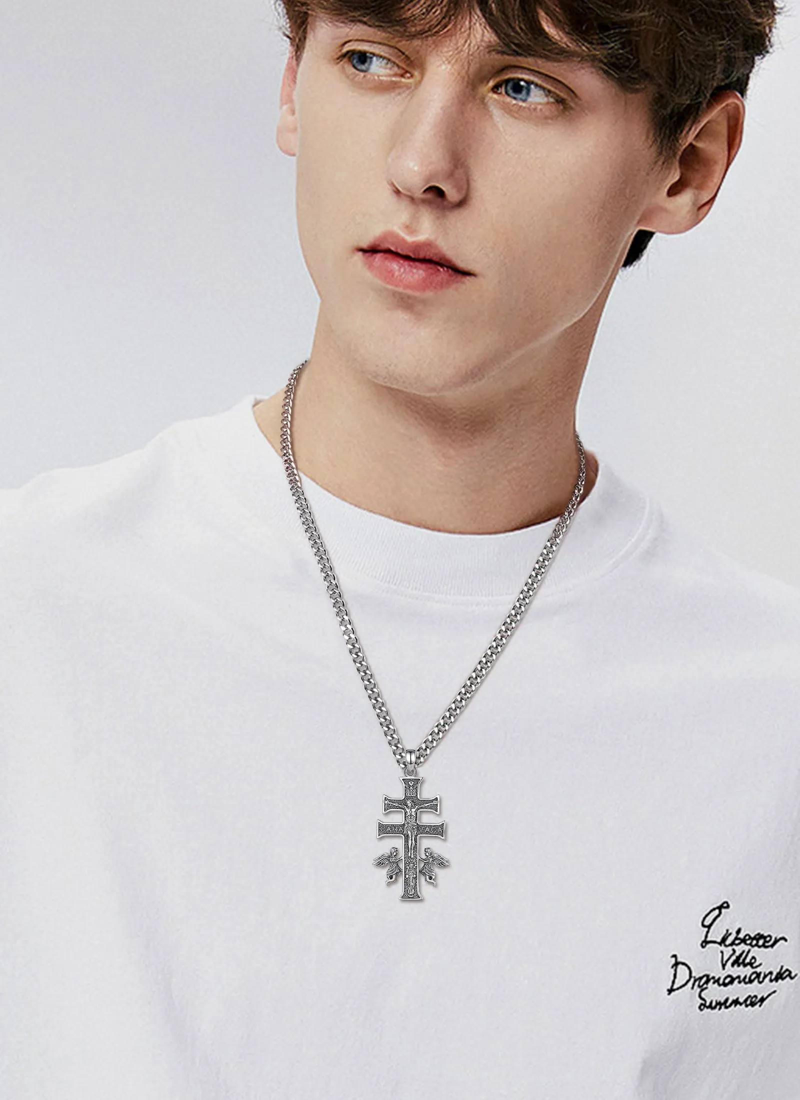 AEONSLOVE Collana Caravaca Argento 925 Ciondolo Croce Cristiana Uomo Donna Collana Crocifisso Amuleto di Protezione Cattolico Cristiani Gioielli Religiosi - immagine 5
