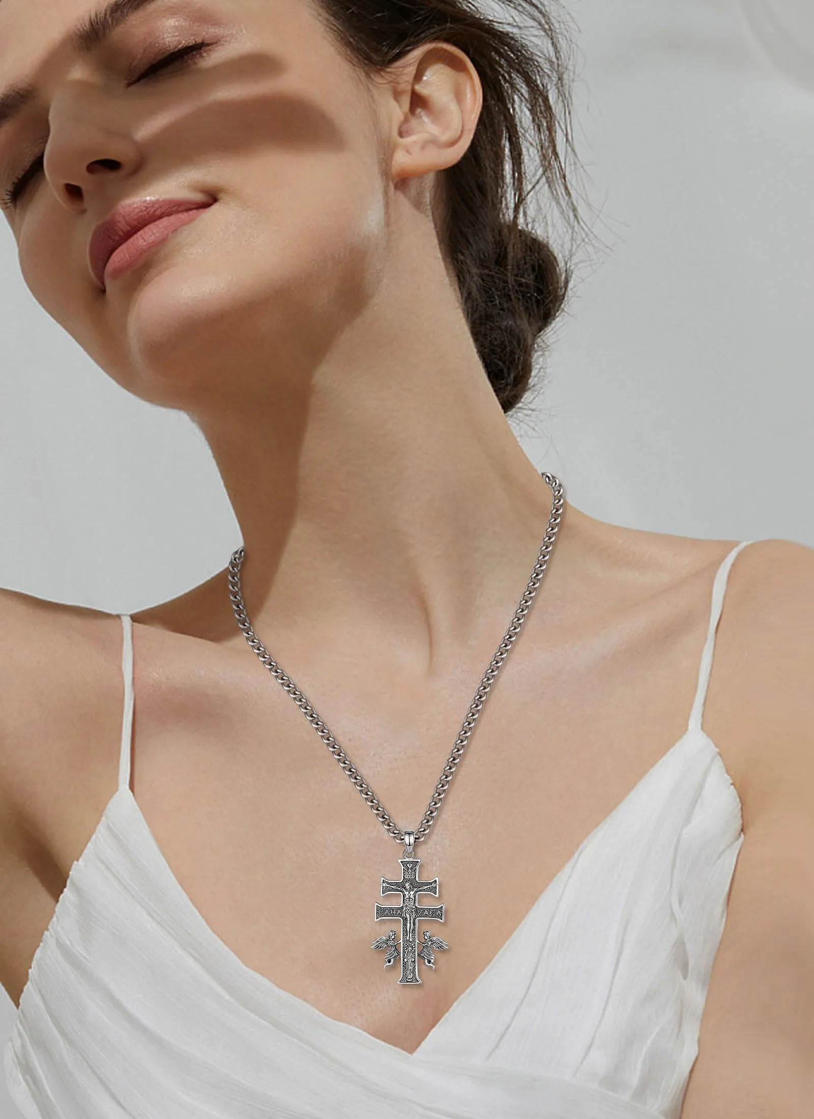AEONSLOVE Collana Caravaca Argento 925 Ciondolo Croce Cristiana Uomo Donna Collana Crocifisso Amuleto di Protezione Cattolico Cristiani Gioielli Religiosi - immagine 6