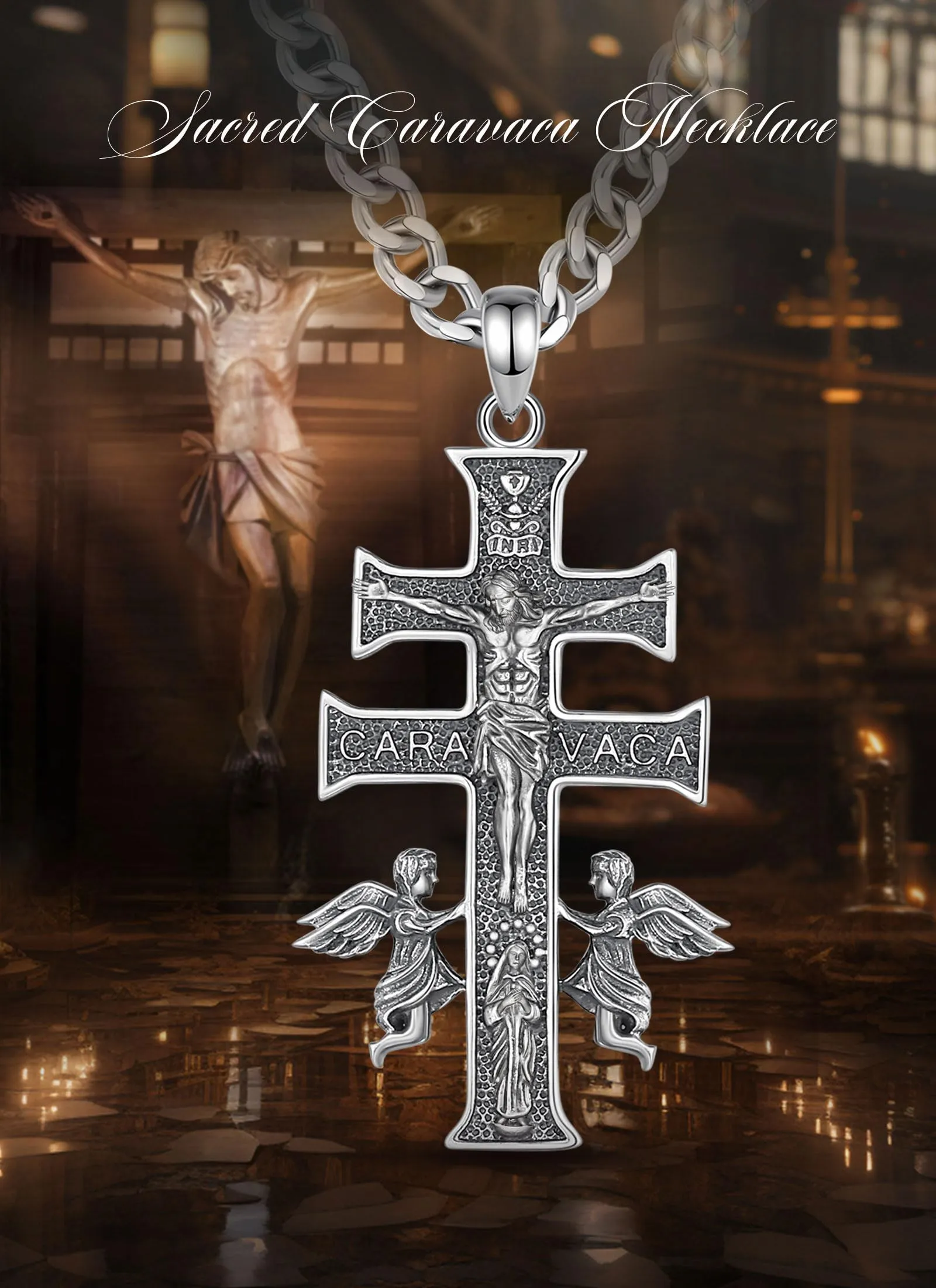 AEONSLOVE Collana Caravaca Argento 925 Ciondolo Croce Cristiana Uomo Donna Collana Crocifisso Amuleto di Protezione Cattolico Cristiani Gioielli Religiosi - immagine 7