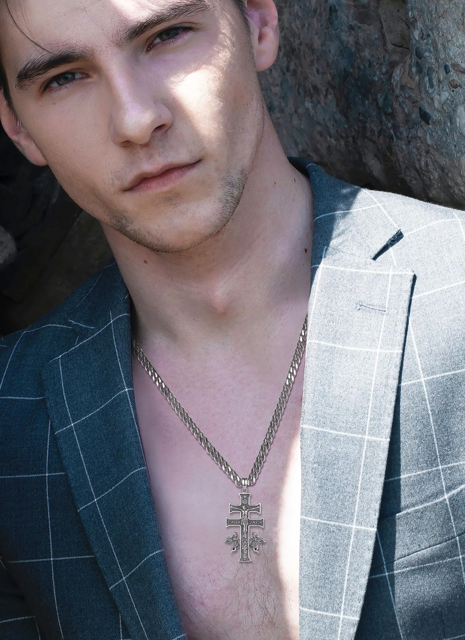 AEONSLOVE Collana Caravaca Argento 925 Ciondolo Croce Cristiana Uomo Donna Collana Crocifisso Amuleto di Protezione Cattolico Cristiani Gioielli Religiosi - immagine 8