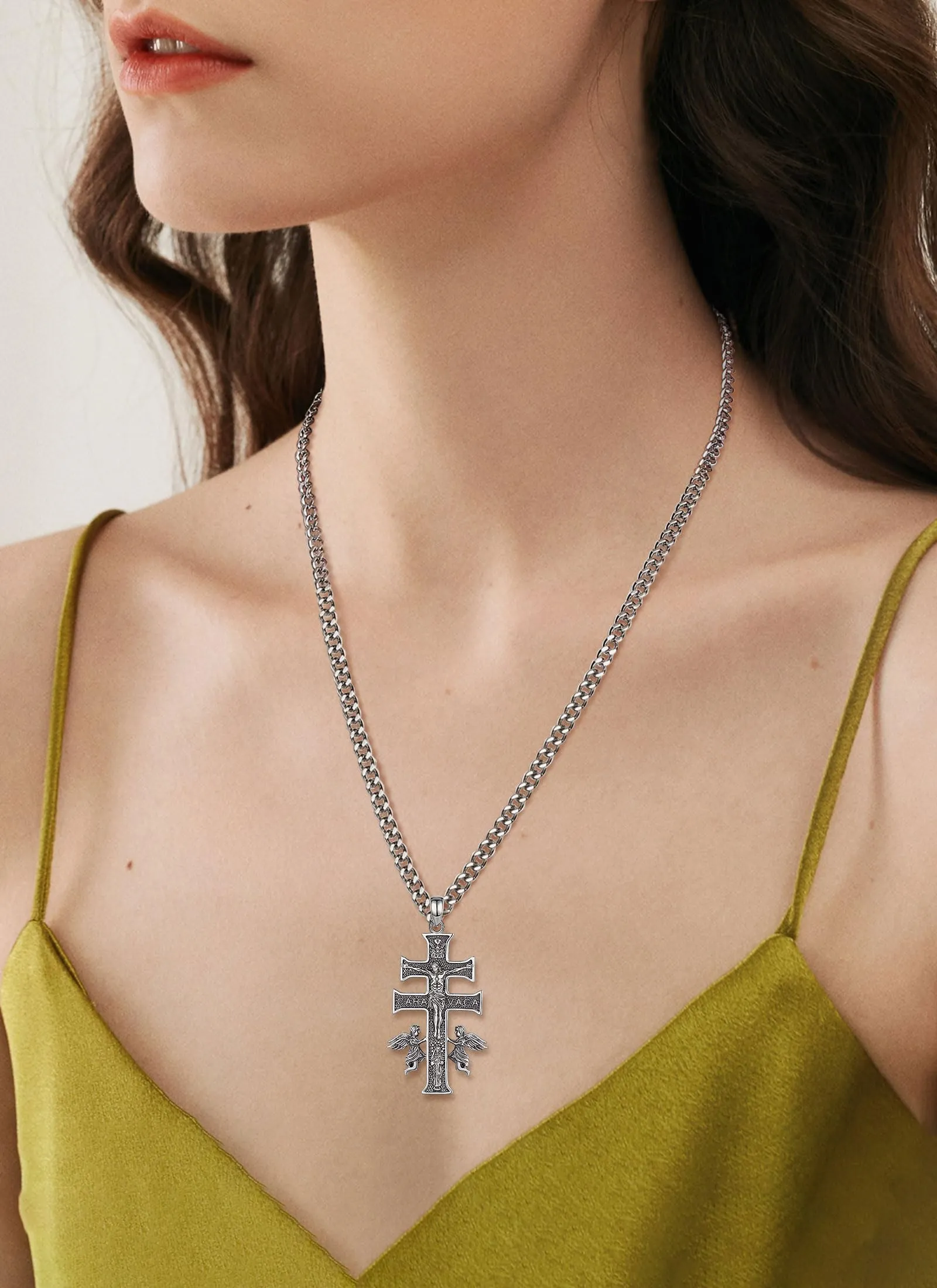 AEONSLOVE Collana Caravaca Argento 925 Ciondolo Croce Cristiana Uomo Donna Collana Crocifisso Amuleto di Protezione Cattolico Cristiani Gioielli Religiosi - immagine 9