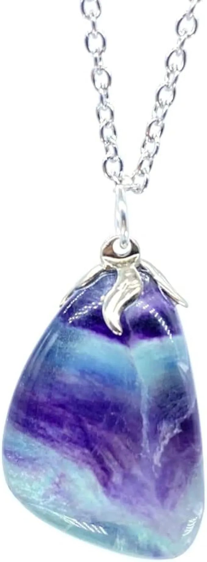 TENET - Ciondolo pendente con pietra dura vera minerale e catenina in acciaio insossidabile (FLUORITE EXTRA) - immagine 2