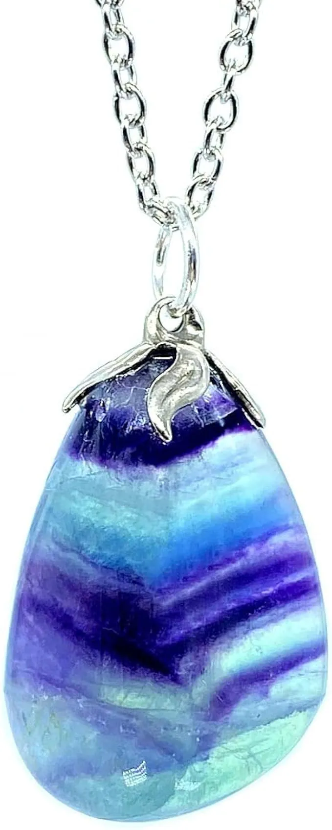TENET - Ciondolo pendente con pietra dura vera minerale e catenina in acciaio insossidabile (FLUORITE EXTRA) - immagine 3