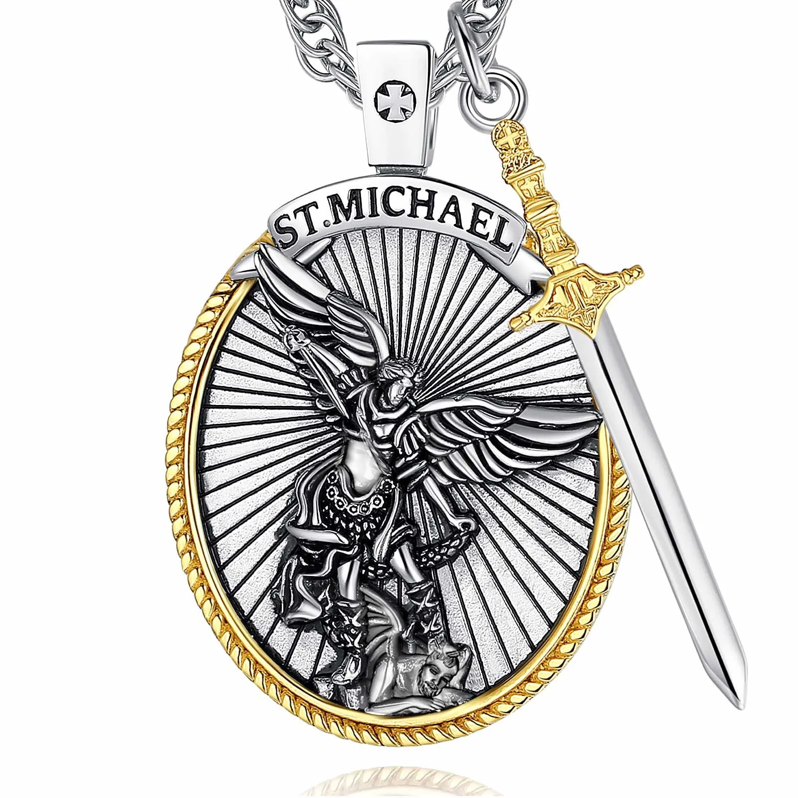 AEONSLOVE Medaglia San Michele Arcangelo Collana San Michele Argento 925 Uomo Donna Ciondolo Arcangelo Michele con Spada dell'Arcangelo Gioielli Religioso Regalo Cristiano Cattolico - immagine 1