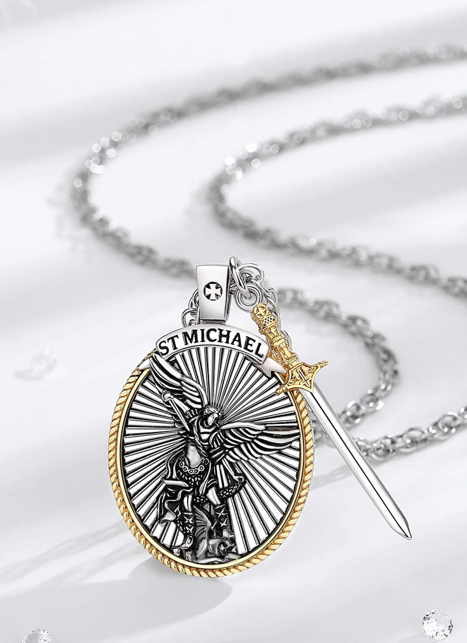 AEONSLOVE Medaglia San Michele Arcangelo Collana San Michele Argento 925 Uomo Donna Ciondolo Arcangelo Michele con Spada dell'Arcangelo Gioielli Religioso Regalo Cristiano Cattolico - immagine 2