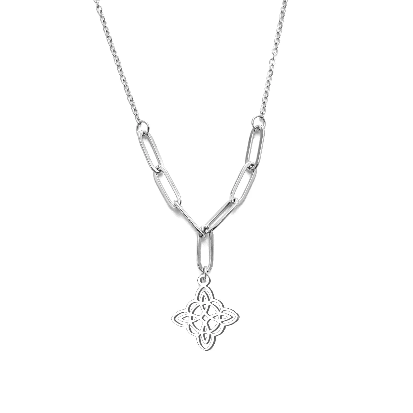 unift Collana di Nodi Delle Streghe per le Donne in Acciaio Inox Irlandese a 4 Punte Ciondolo Nodo Celtico Moda Charm Magick Gioielli (Argento 10) - immagine 1