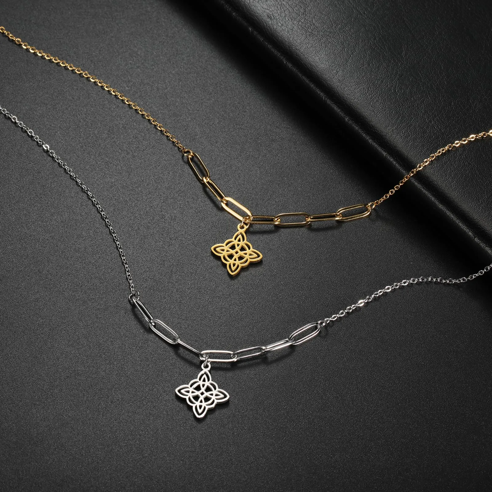 unift Collana di Nodi Delle Streghe per le Donne in Acciaio Inox Irlandese a 4 Punte Ciondolo Nodo Celtico Moda Charm Magick Gioielli (Argento 10) - immagine 5