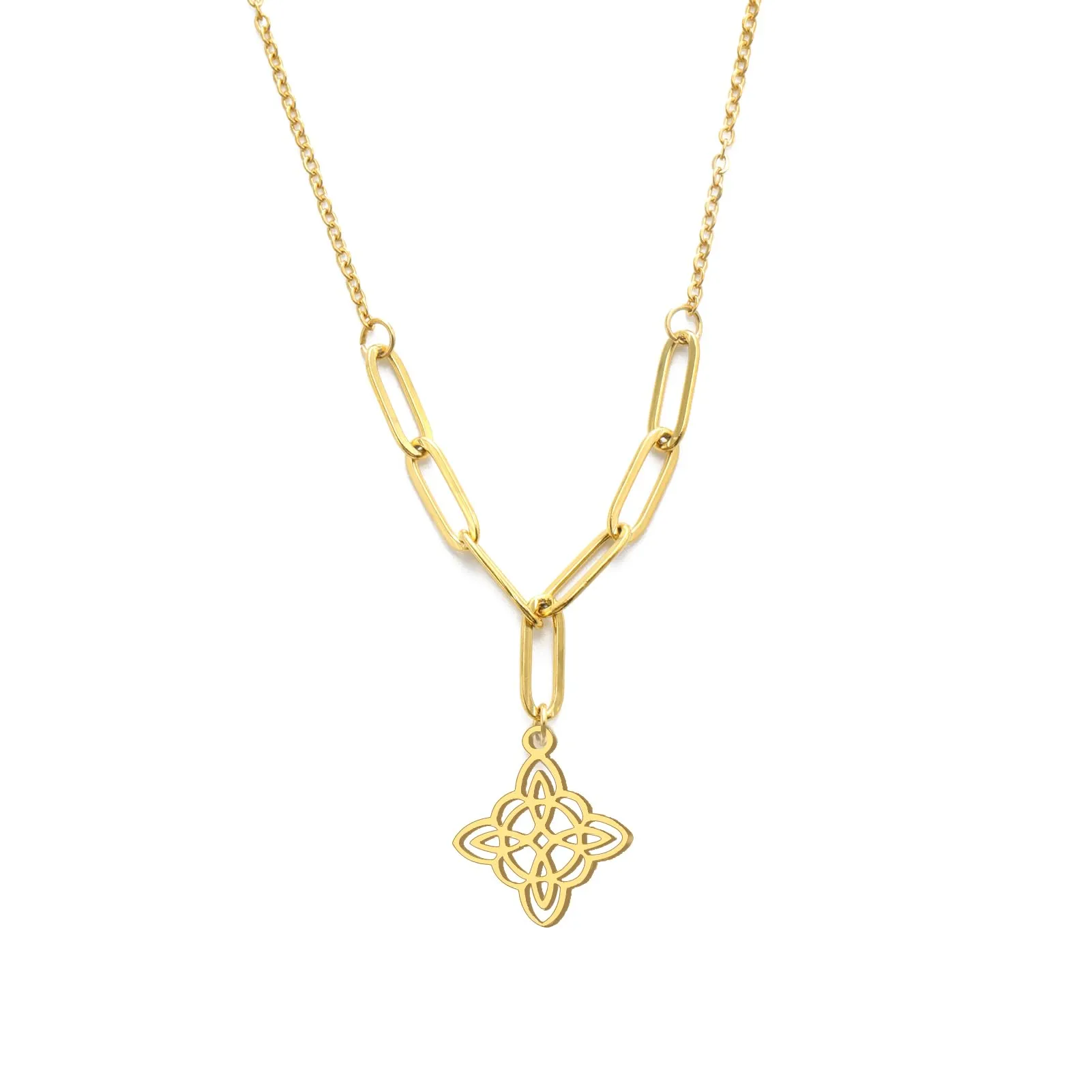 unift Collana di Nodi Delle Streghe per le Donne in Acciaio Inox Irlandese a 4 Punte Ciondolo Nodo Celtico Moda Charm Magick Gioielli (Oro 10) - immagine 1