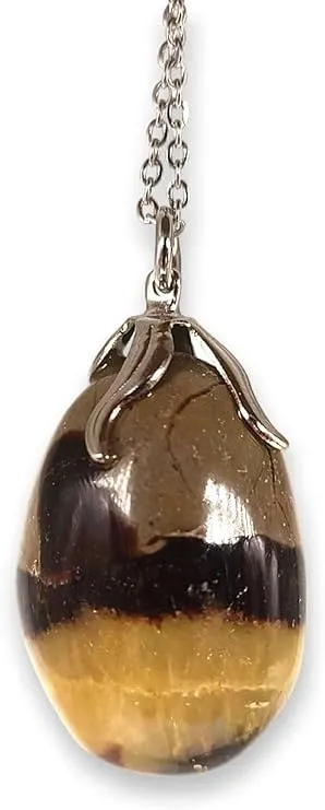 TENET - Ciondolo pendente con pietra dura vera minerale e catenina in acciaio inossidabile (SEPTARIA) - immagine 1