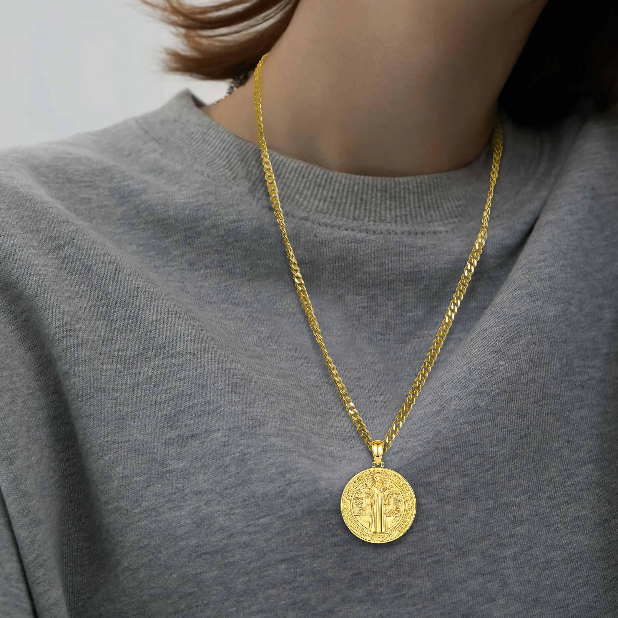 AEONSLOVE Medaglia di San Benedetto Argento 925 Uomo Donna Collana Croce di San Benedetto Ciondolo Amuleto di Protezione Cattolico Cristiani Gioielli Religiosi (oro) - immagine 5
