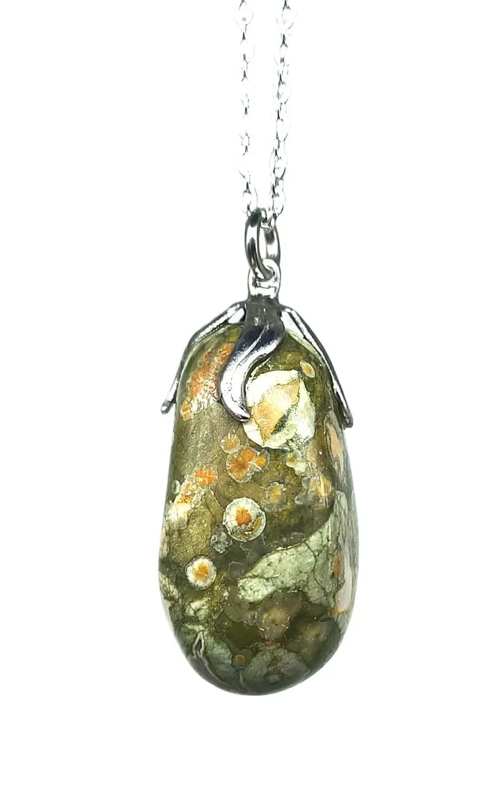 TENET - Ciondolo pendente con pietra dura vera minerale e catenina in acciaio inossidabile (RIOLITE) - immagine 1