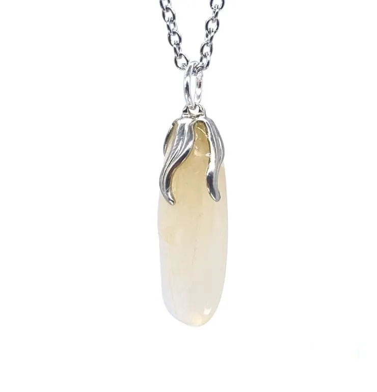 TENET - Ciondolo pendente con pietra dura vera minerale e catenina in acciaio inossidabile (PIETRA DI LUNA ADULARIA) - immagine 1